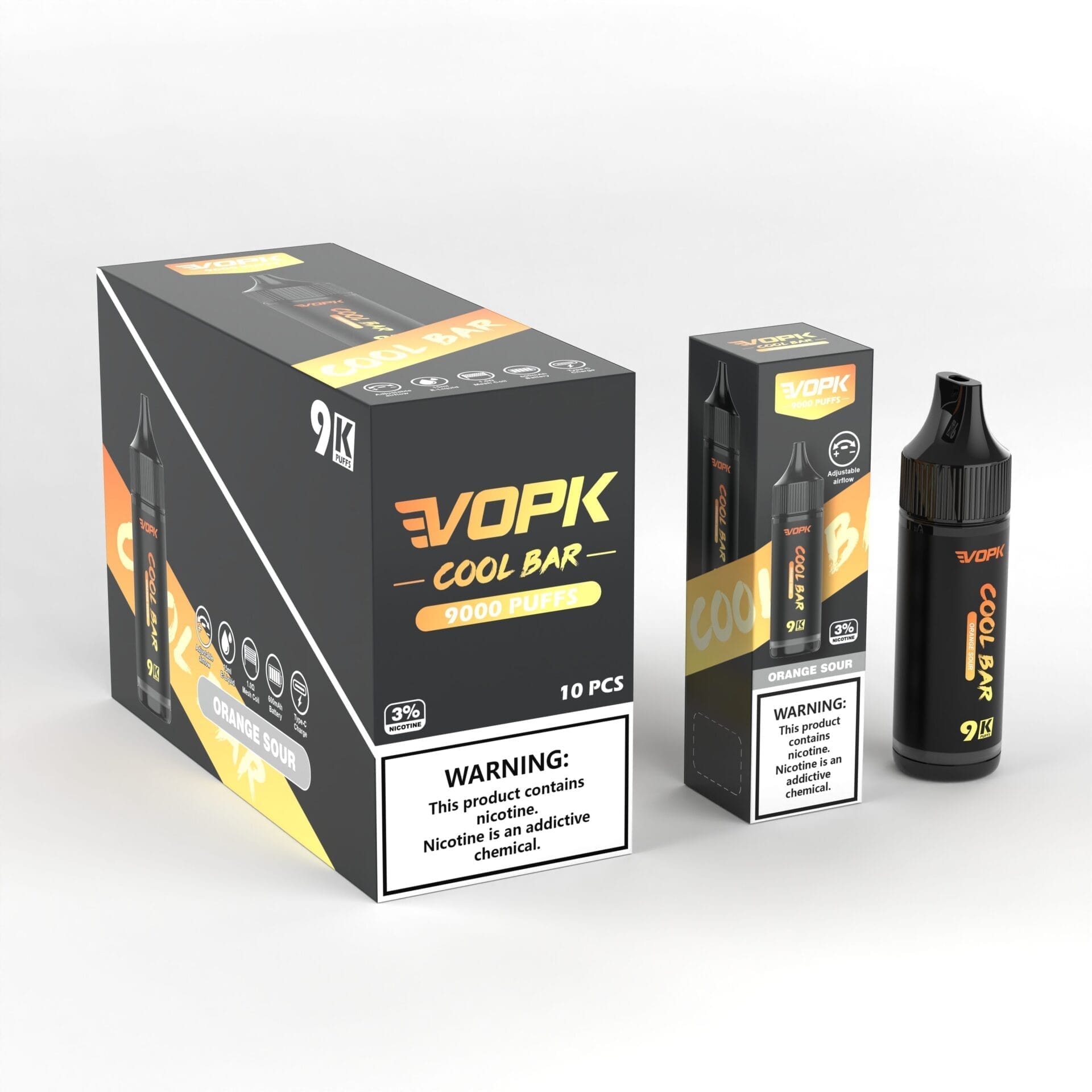 VOPK Cool Bar 9000 Puffs | 3% strength, 15mL, airflow control, bulk  disposable vape