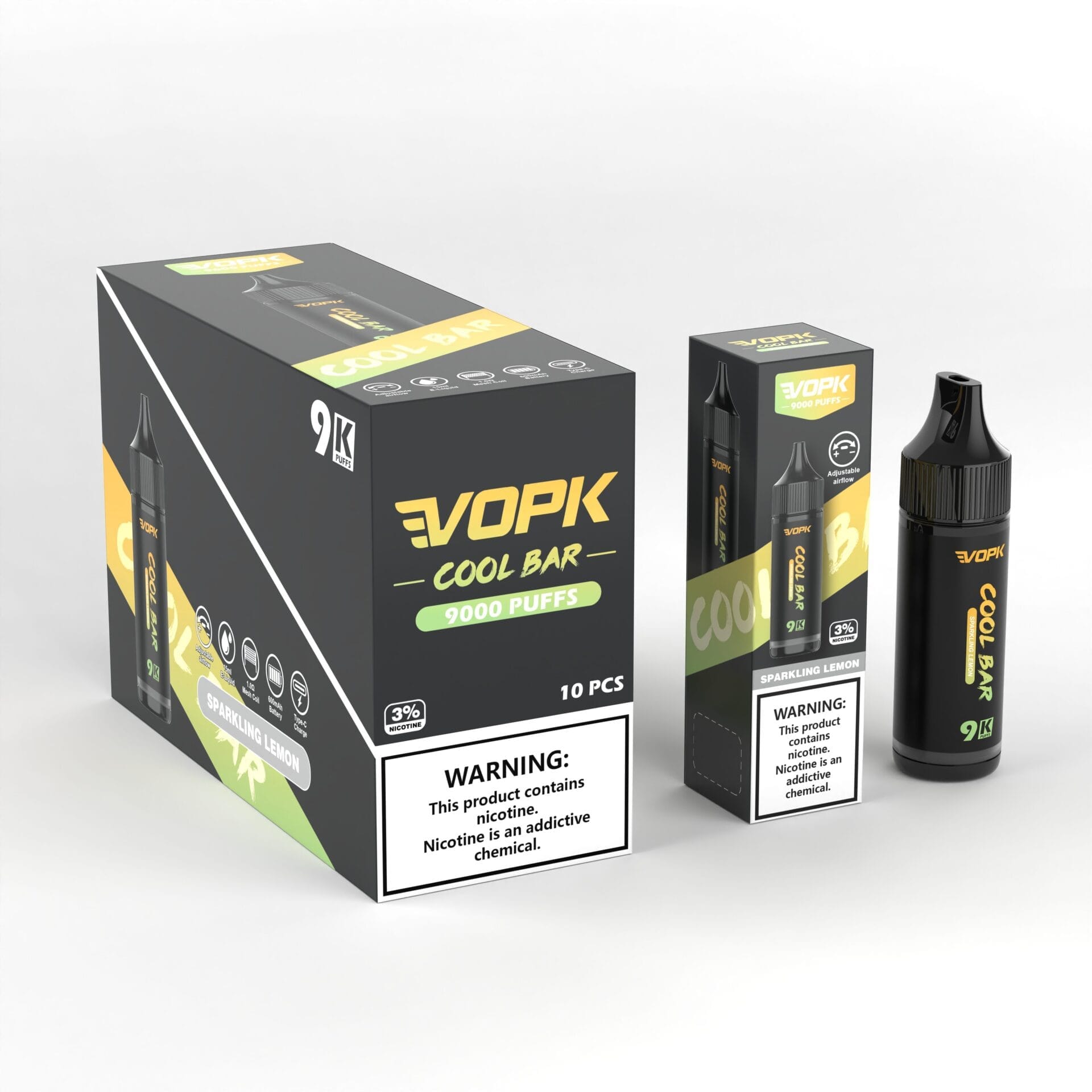 VOPK Cool Bar 9000 Puffs | 3% strength, 15mL, airflow control, bulk  disposable vape