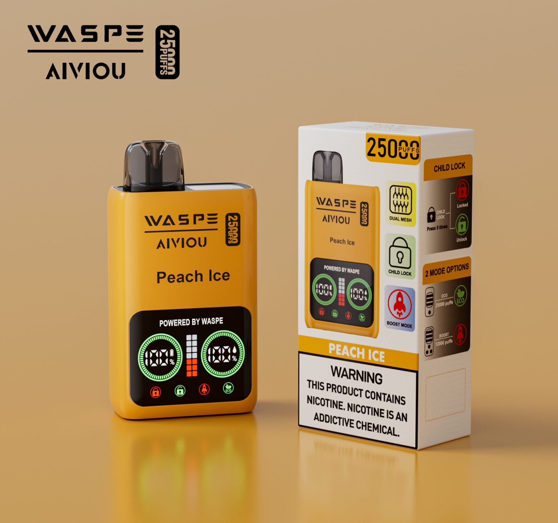2.5 nicotine disposable vape WASPE 25000 Puffs | 0%-5% strength, 25mL, dual mesh, LCD display, bulk disposable  vape