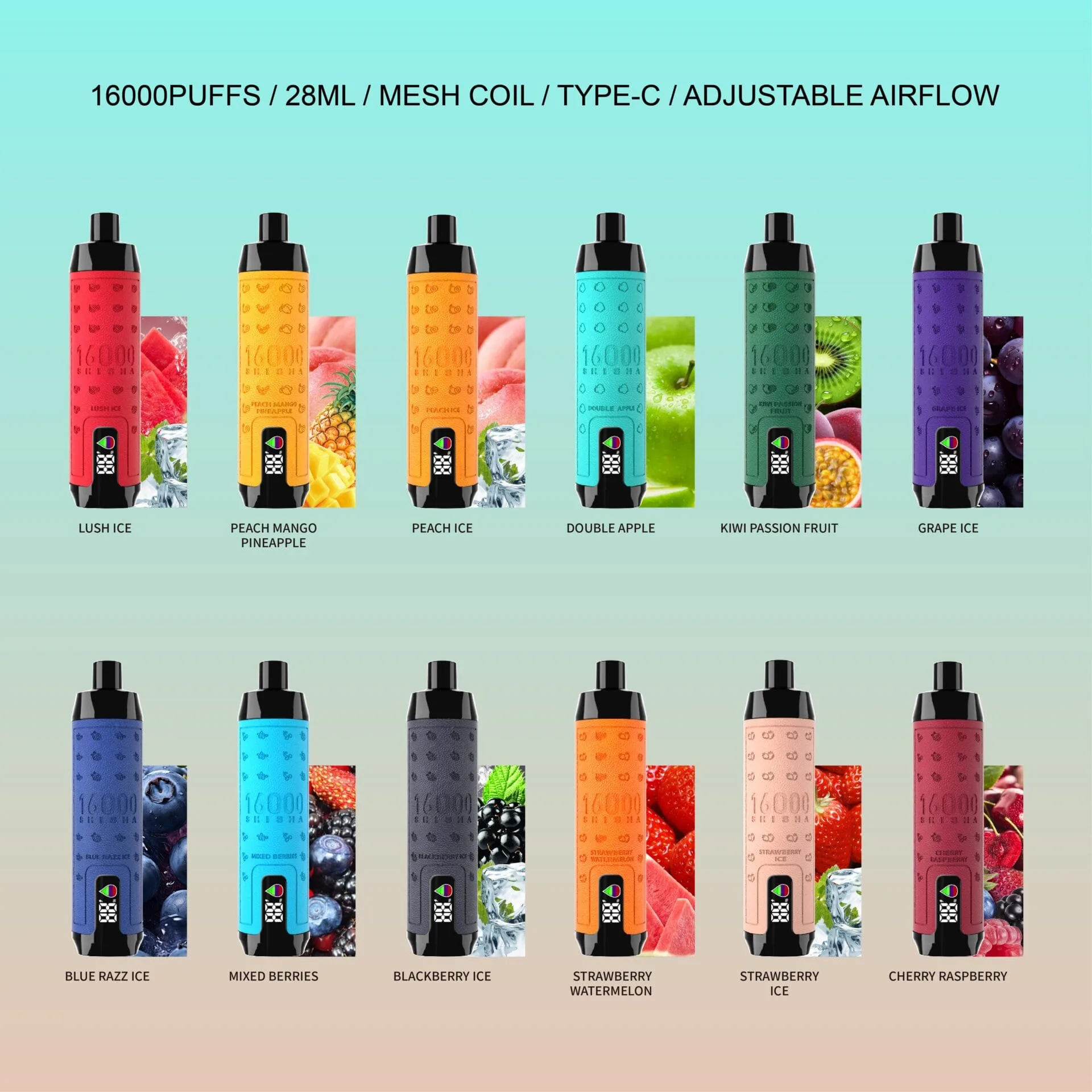 ELF BOX SHISHA 16000 Puffs 28mL E-vloeistof Verstelbare Airflow 2% 5% Nicotine Oplaadbare Bulk Kopen Wegwerp Vape Groothandel