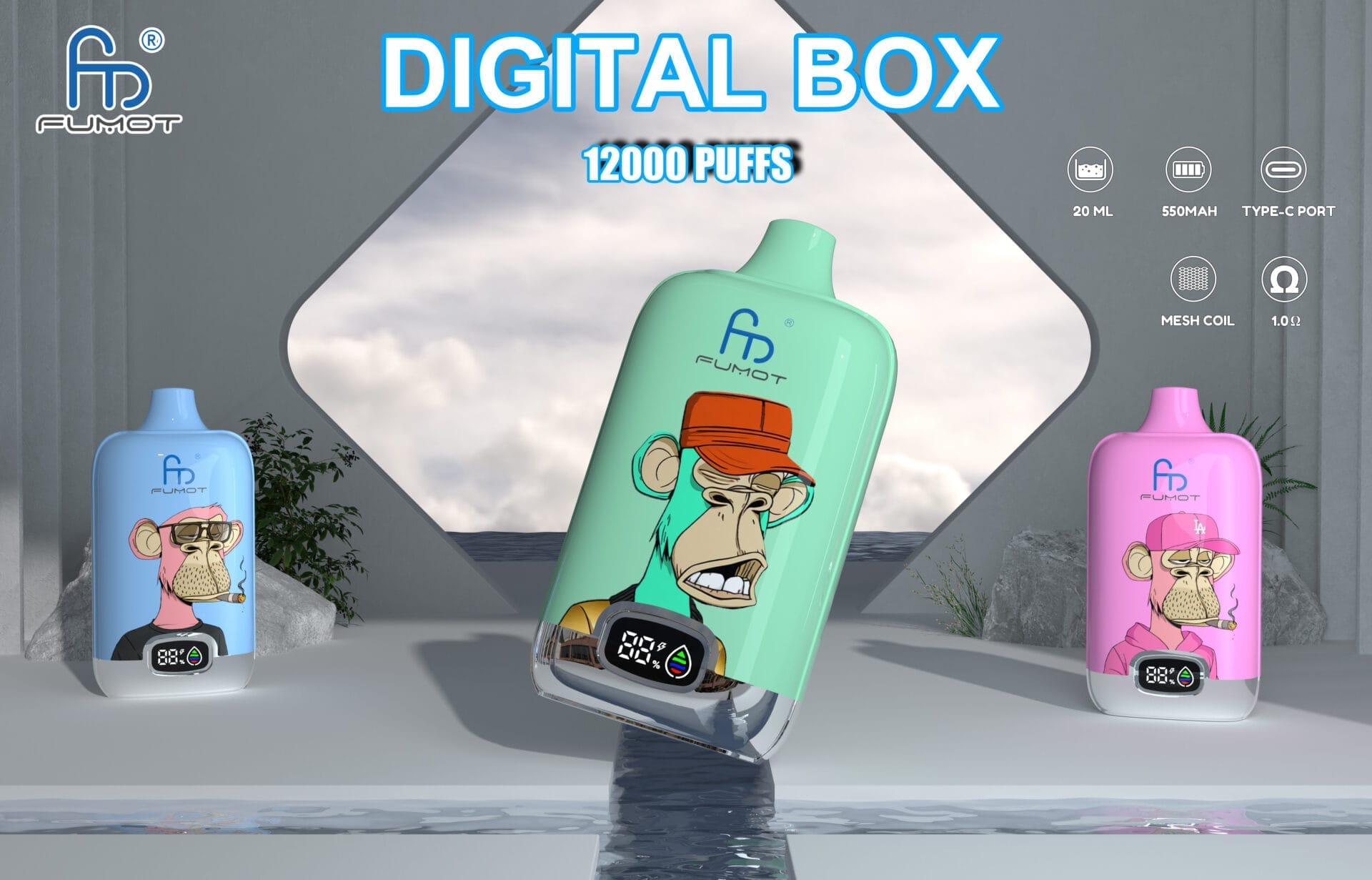 RandM Digital Box 12000 Puffs | 20mL, 850mAh, LCD screen, bulk disposable  vape