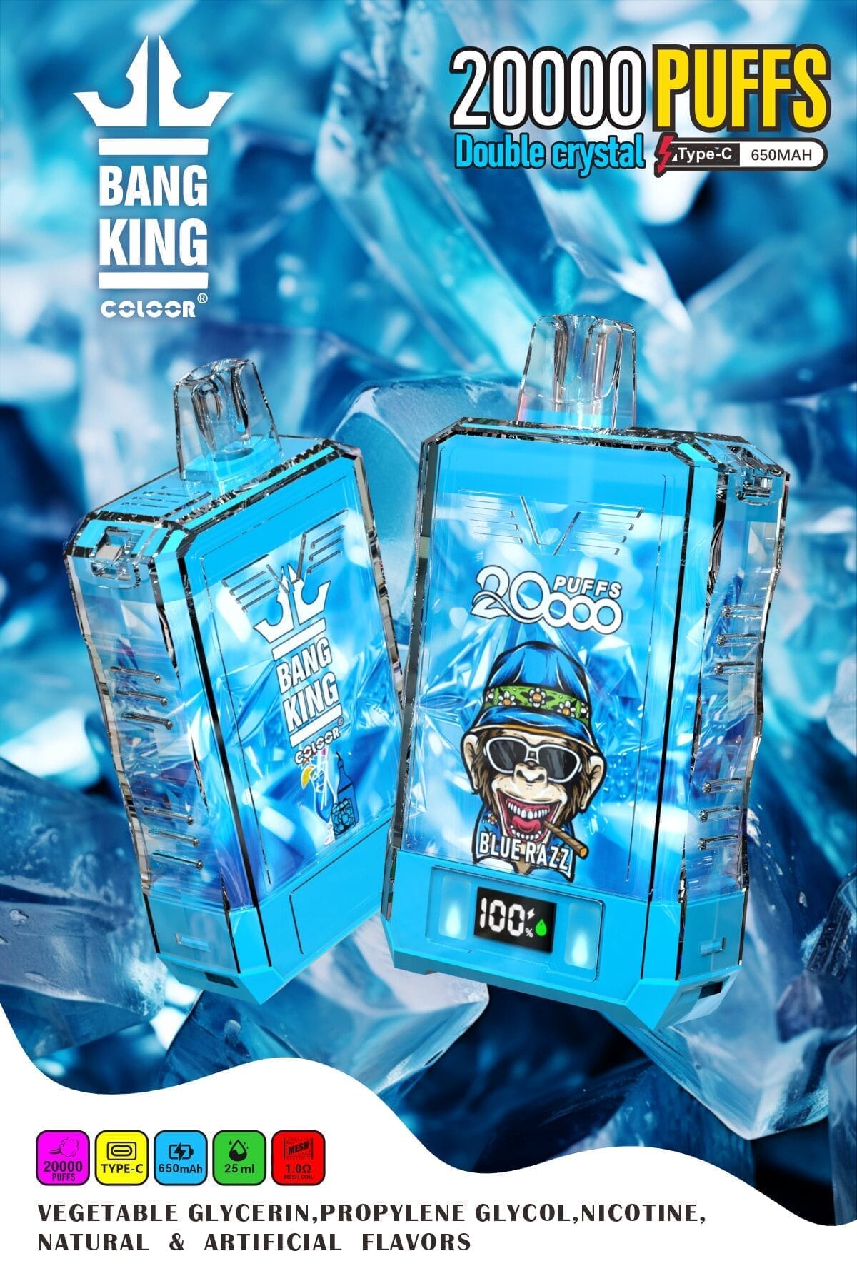Bang King Double Crystal 20000 Puffs | 0%-5% strength, 25mL