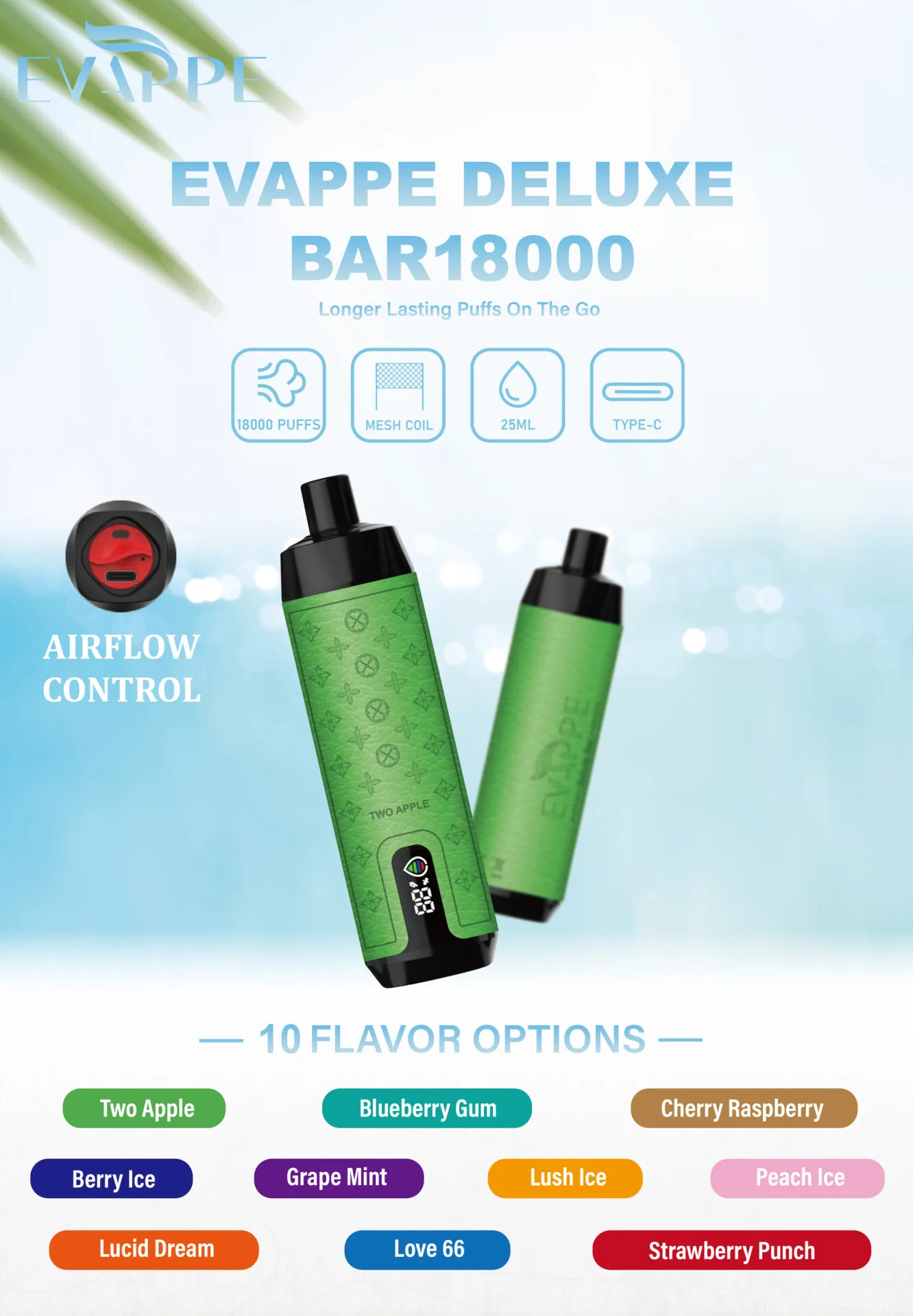 EVAPPE Shisha Deluxe Bar 18000 Puffs 0% 2% 3% 5% Rechargeable Bulk Buy Disposable Vape Wholesale