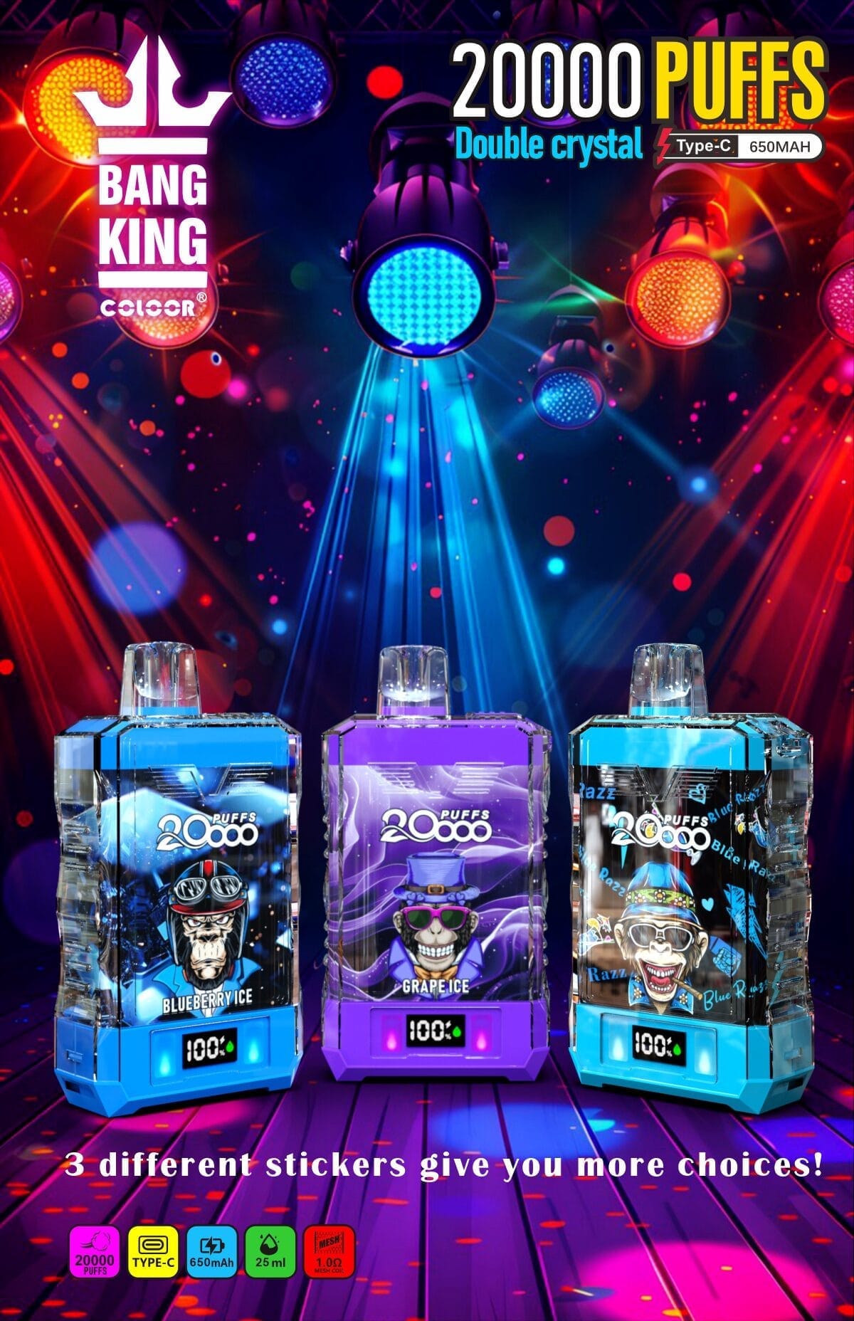 Bang King Double Crystal 20000 Puffs | 0%-5% strength, 25mL