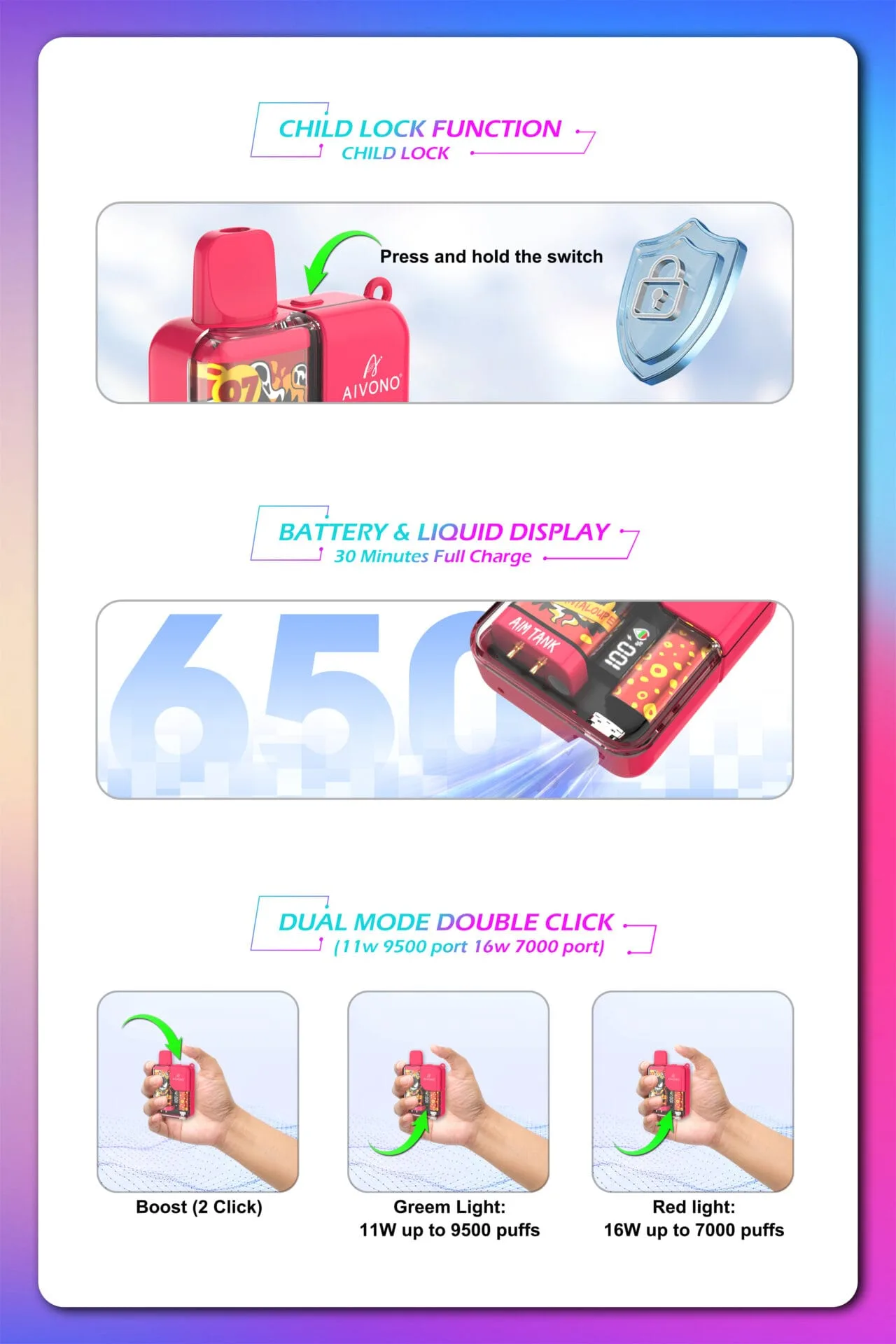 AIVONO AIM TANK 9500 Puffs Vape de unică folosință – 0% până la 5% Nicotină reîncărcabilă tip C Cumpărare în vrac AIVONO AIM TANK 9500 Puffs Vape de unică folosință – 0% până la 5% Nicotină reîncărcabilă tip C Cumpărare în vrac