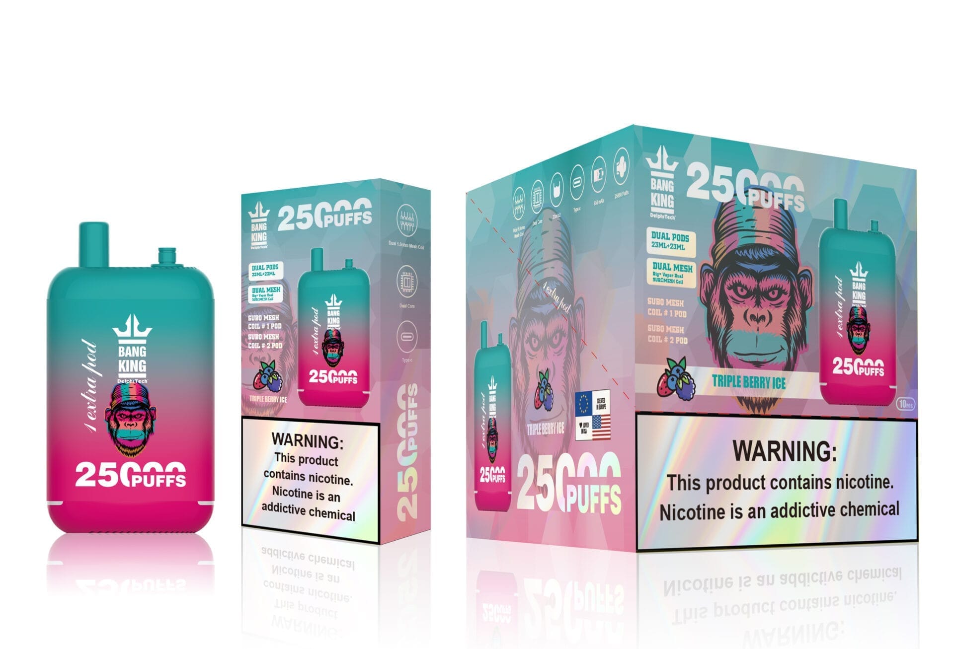 Bang King 25000 Puffs | dual pods 0%-5% strength, 46mL 650mAh bulk  disposable vape