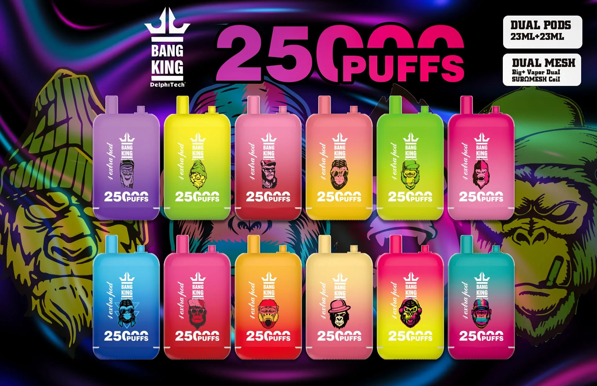 Bang King 25000 Puffs Recargable Vape Desechable 0% 2% 3% 5% Nicotina Granel Comprar al por mayor