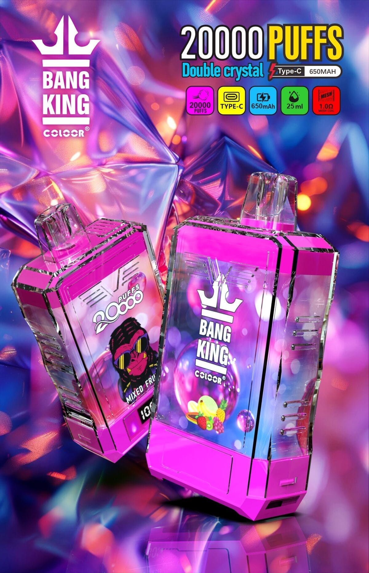 Bang King Double Crystal 20000 Puffs | 0%-5% putere, 25mL, 650mAh