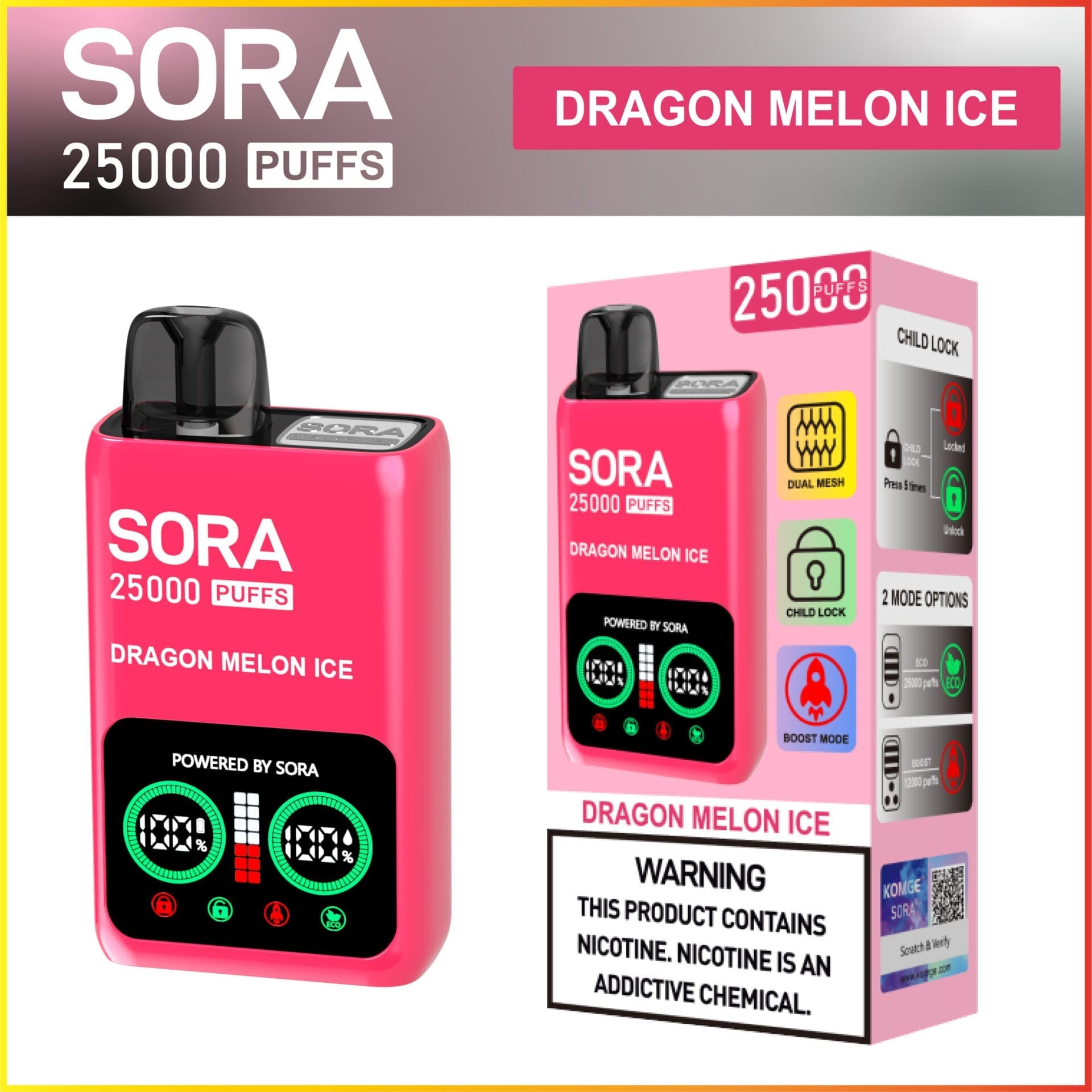 SORA 25K Dual Mesh 25000 Puffs | 5% strength, bulk disposable vape