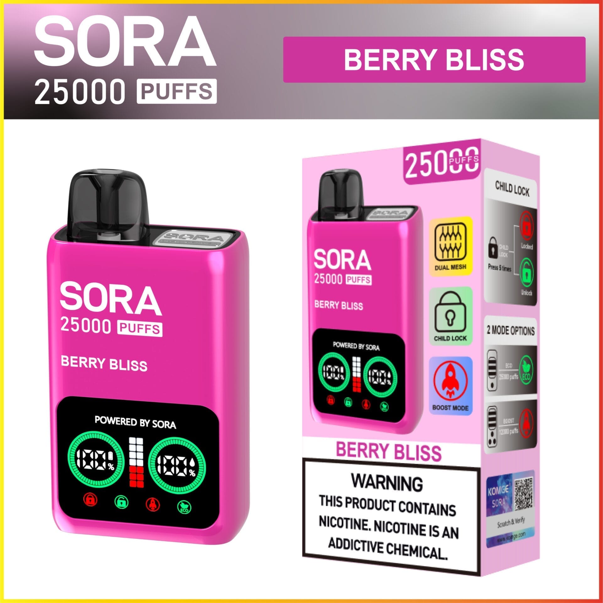 25k puff vapes SORA 25K Dual Mesh 25000 Puffs | 5% strength, bulk disposable vape