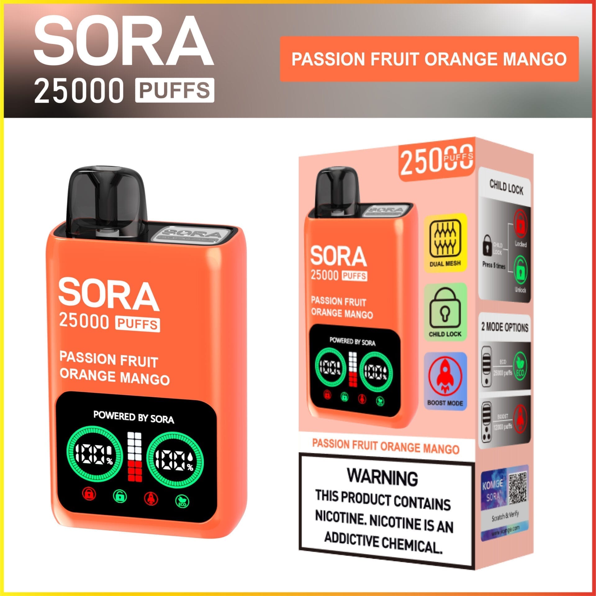 SORA 25K Dual Mesh 25000 Puffs | 5% strength, bulk disposable vape