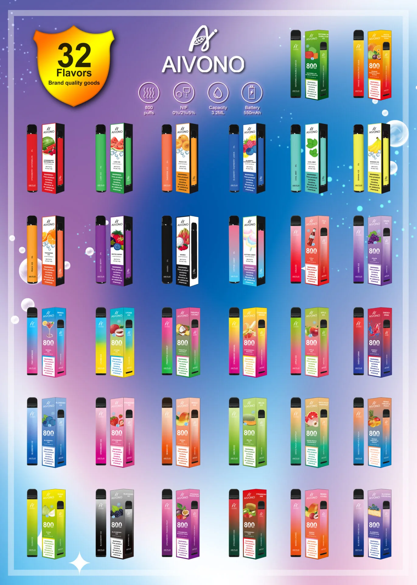 Aivono Aim Plus 800 Puffs 0% 2% 5% Nicotina Recargable Compra a Granel Vape Desechable al por Mayor Aivono Aim Plus 800 Puffs 0% 2% 5% Nicotina Recargable Compra a Granel Vape Desechable al por Mayor