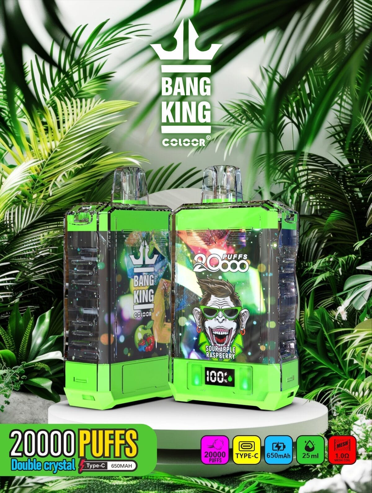 BANGKING 　エメラルド Bang King Double Crystal 20000 Puffs | 0%-5% putere, 25mL, 650mAh