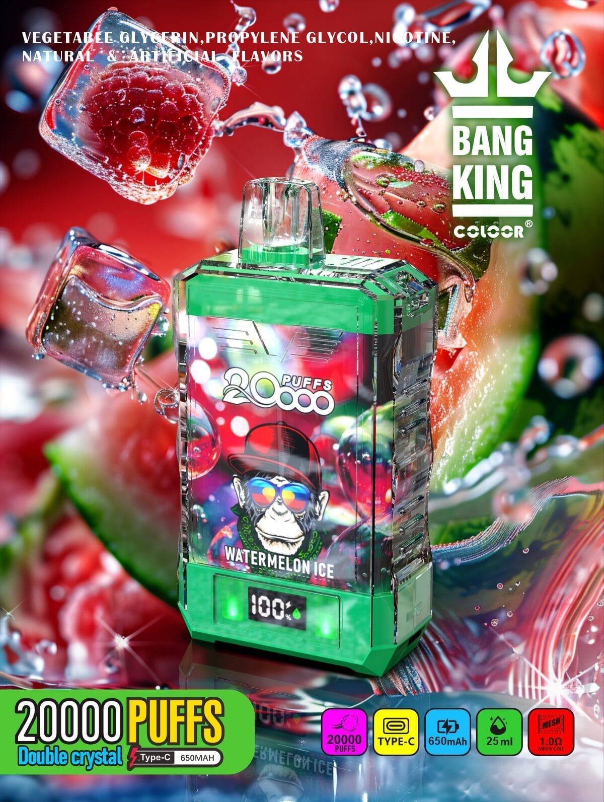 BANGKING 　エメラルド Bang King Double Crystal 20000 Puffs | 0%-5% putere, 25mL, 650mAh