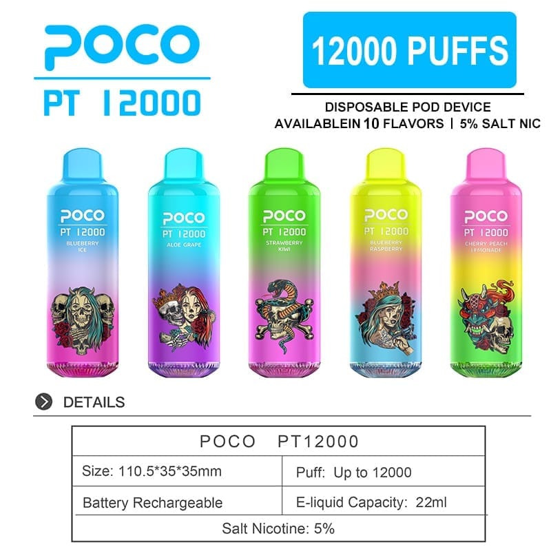 POCO PT 12000 Puffs | adjustable airflow, 5% strength, bulk 