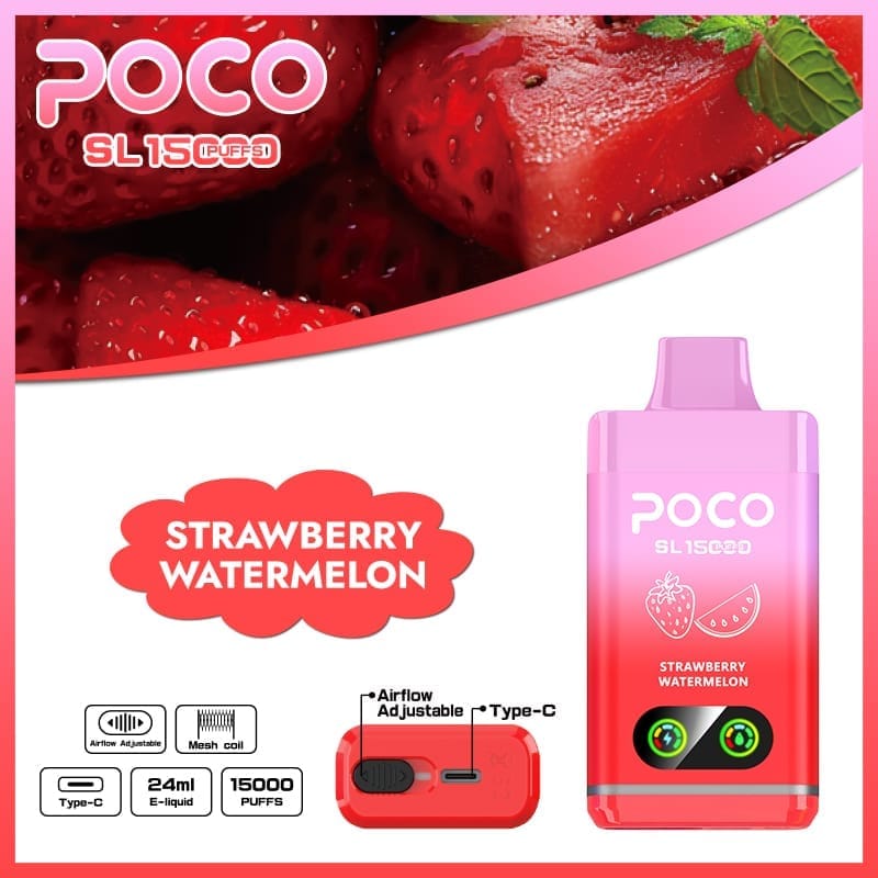 strawberry watermelon vape 15000 puffs Poco SL 15000 Puffs | adjustable airflow, 0%-5% strength, bulk disposable  vape