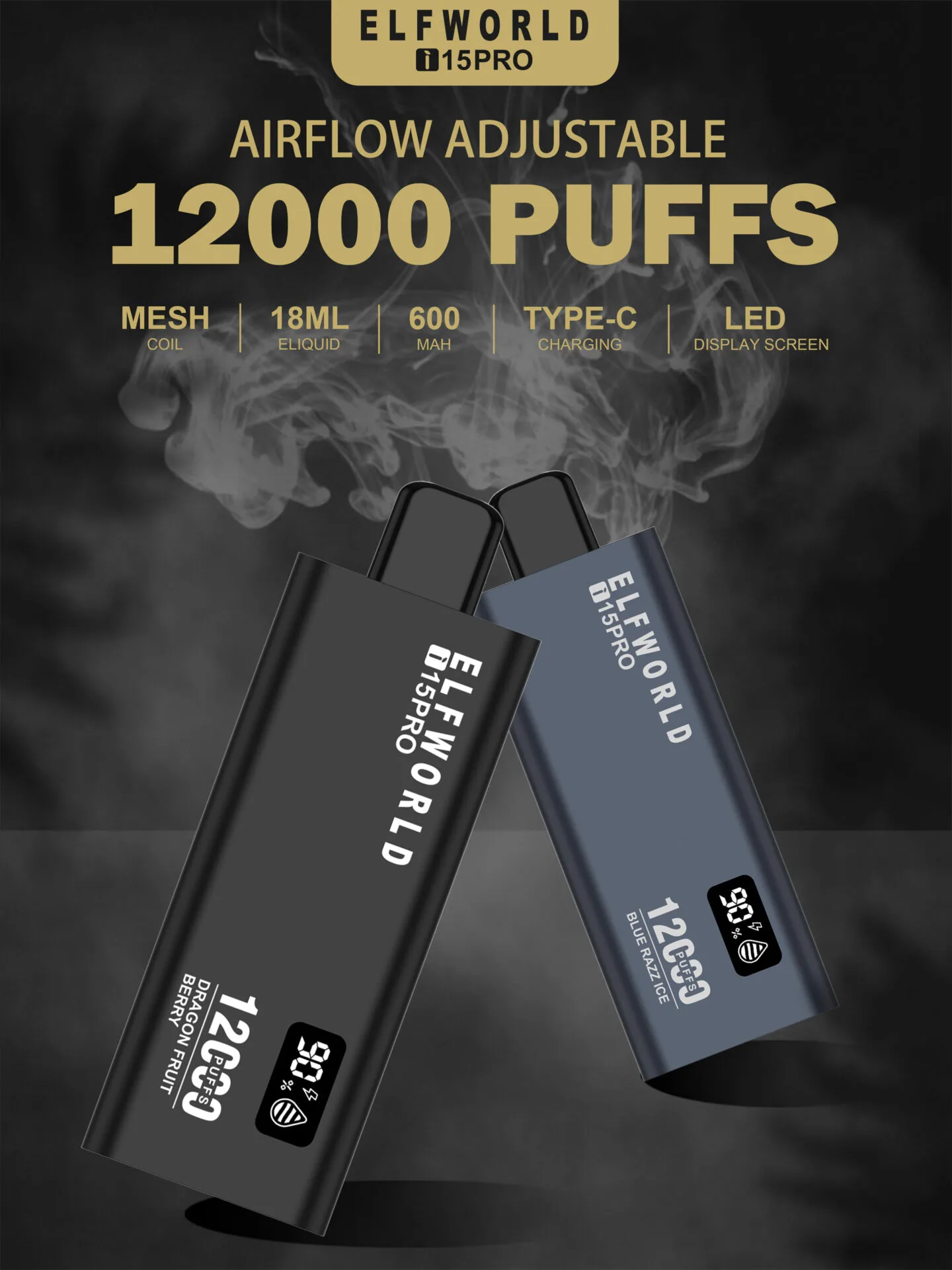 ELFWORLD 15PRO 12000 Puffs Digitaal Display Wegwerp Groothandel