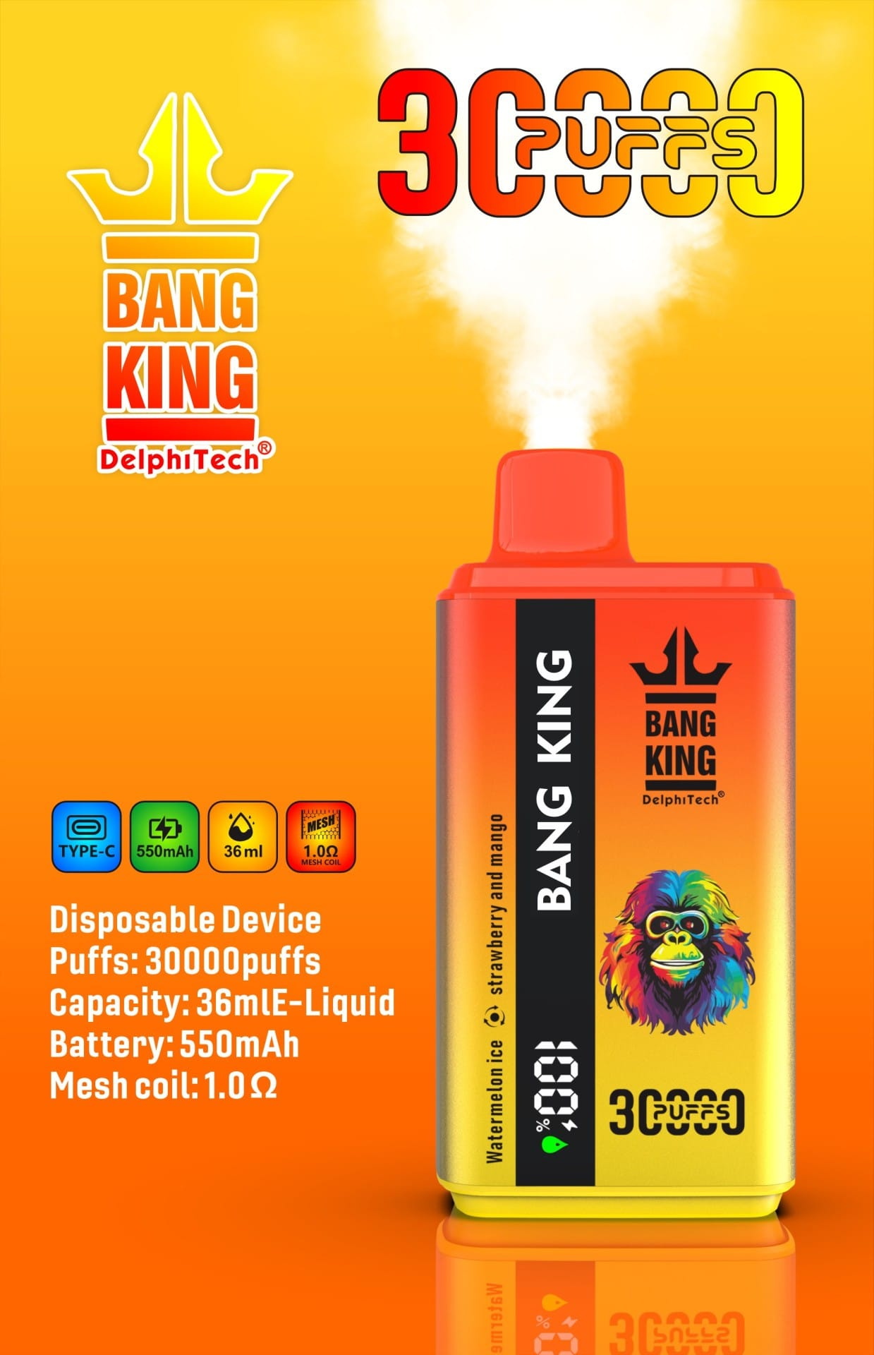 Bang King 30000 Puffs | long-lasting dual option switching, LCD