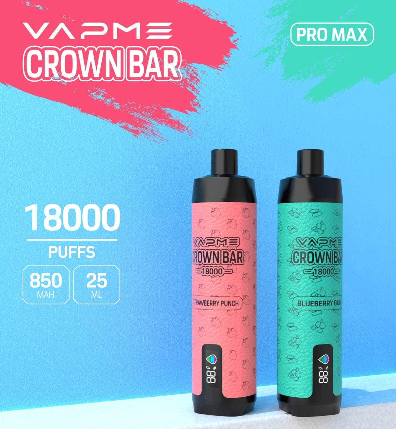 VAPME CROWN BAR 18000 Puffs | 2%-5% strength, 25mL, RGB light, bulk  disposable vape