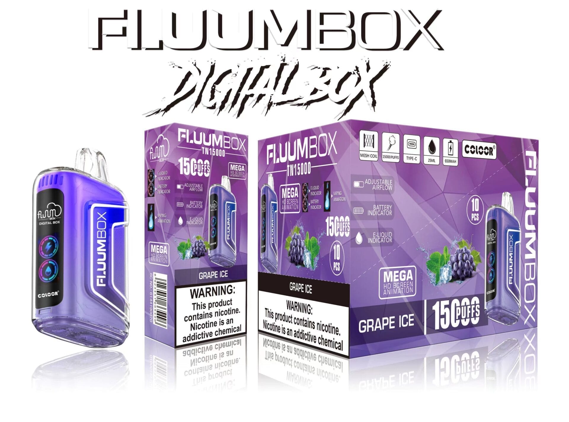 Fluum Digital Box TN 15000 Puffs | 0%-5% strength, rechargeable pen, bulk  disposable vape