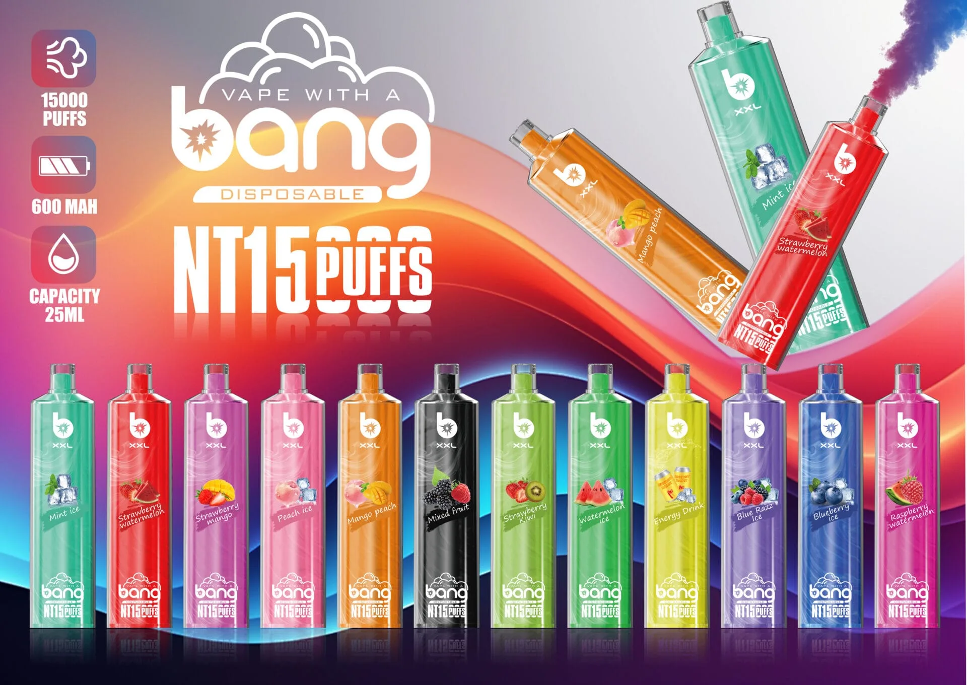 Bang SHISHA 15000 Puffs XXL 0%-2%-5% Nicotine Rechargeable Disposable Vape Wholesale