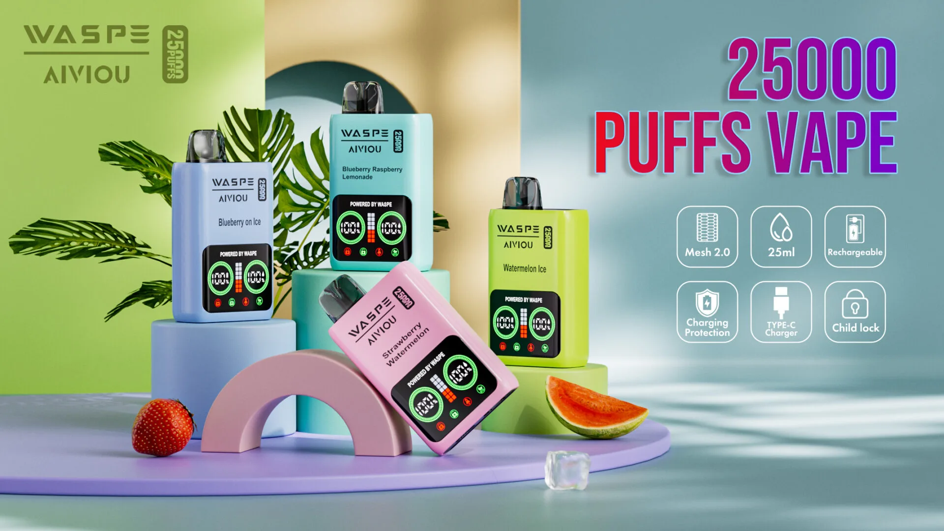 WASPE 25K Dual Mesh jednorázové Vape 25ml 0%2% 5%Nicotine dobíjecí velkoobchodní nákup WASPE 25K Dual Mesh jednorázové Vape 25ml 0%2% 5%Nicotine dobíjecí velkoobchodní nákup