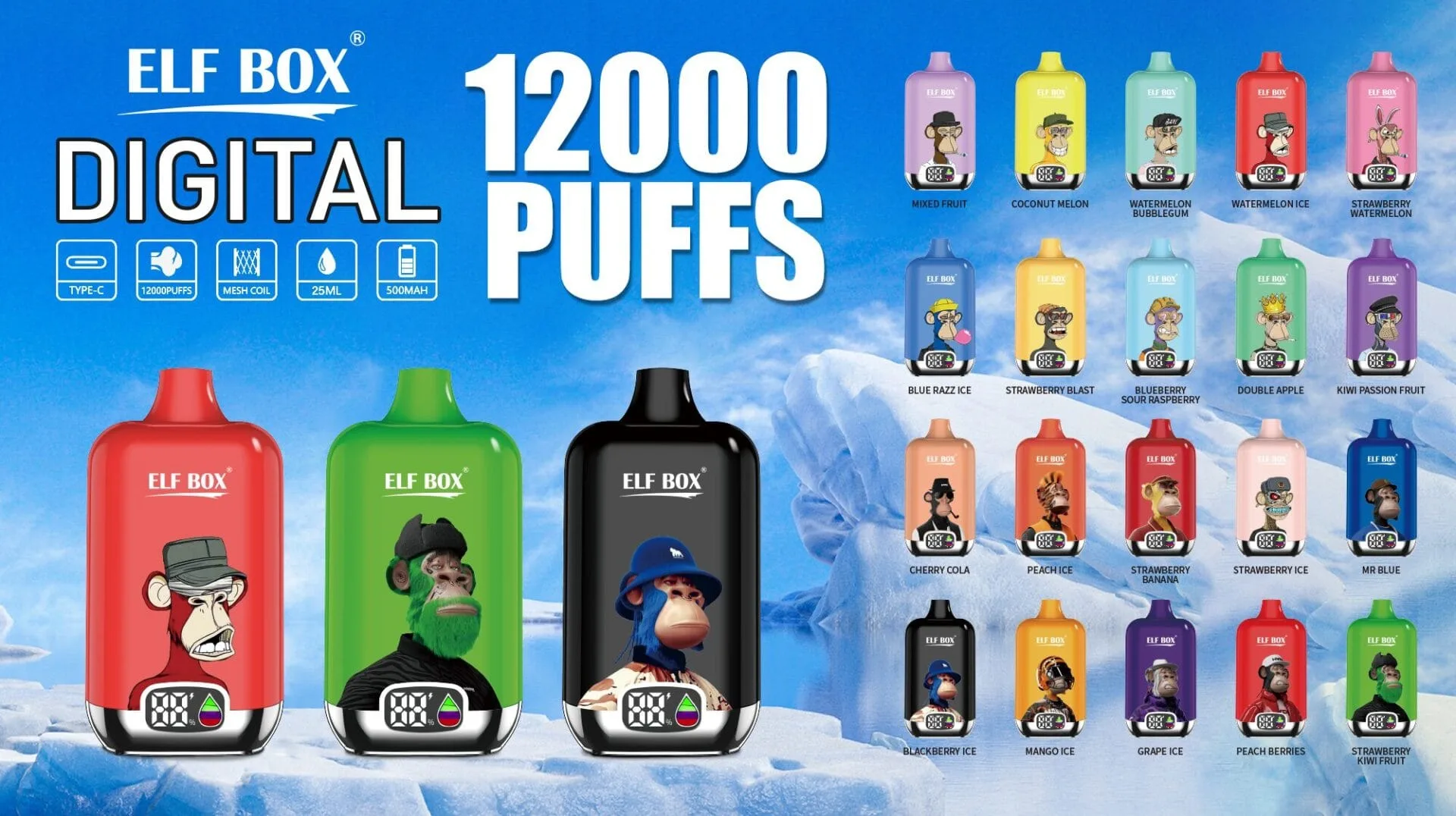 ELF BOX Digital 12000 Puffs 0%/2%/3%/5% Nikotin Uppladdningsbar Bulk Köp Engångs Vape Partihandel