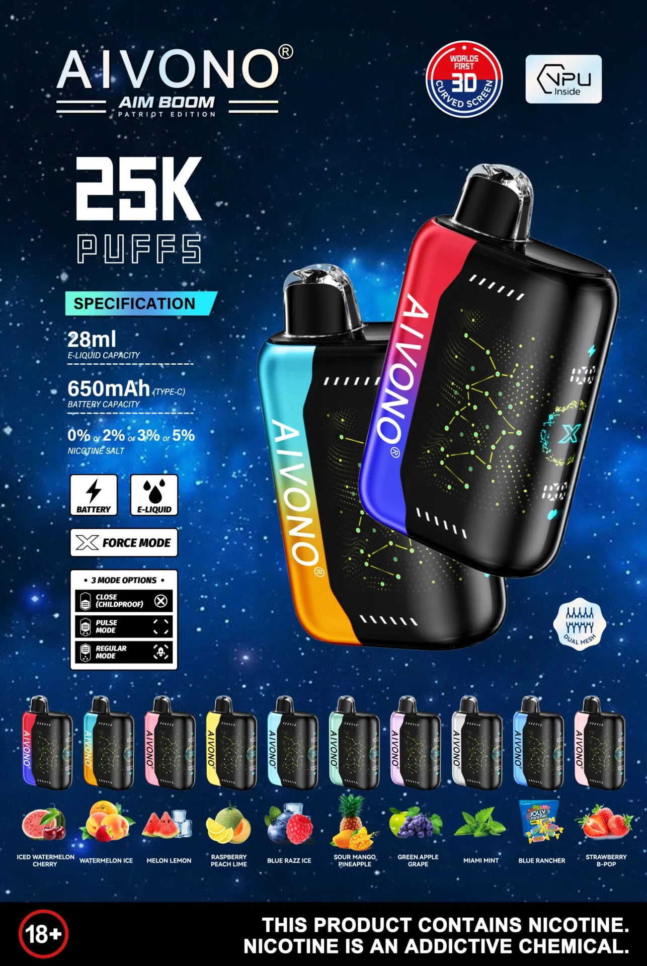 AIVONO BOOM PATRIOT EDITION 25000 Puffs Disposable Vape - 0% 2% 3% 5% Nicotine Rechargeable Type-C Wholesale AIVONO BOOM PATRIOT EDITION 25000 Puffs Disposable Vape - 0% 2% 3% 5% Nicotine Rechargeable Type-C Wholesale