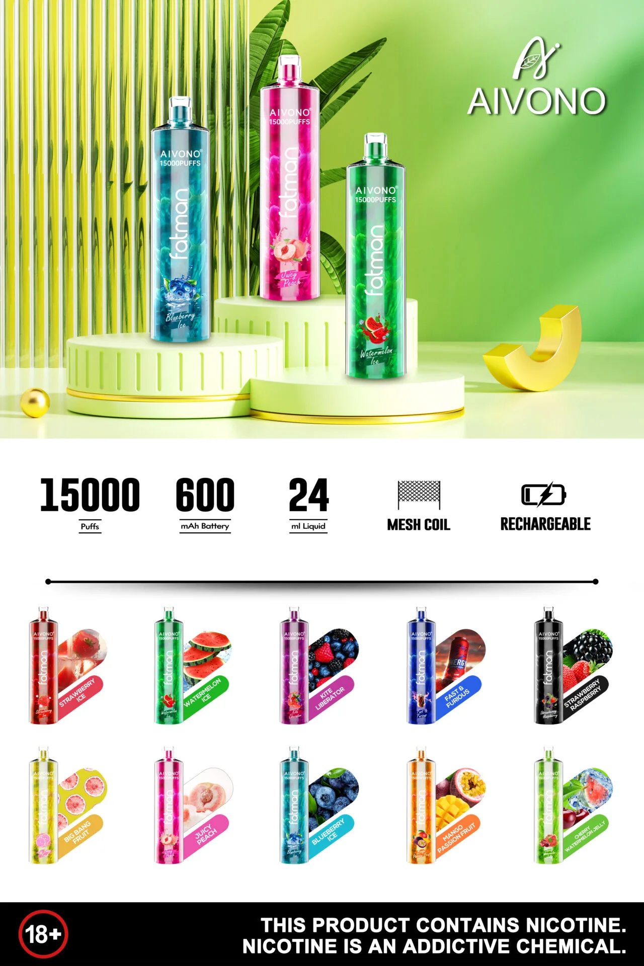 Aivono Fatman Shisha 15000 Puffs DTL Rechargeable Bulk Buy Disposable Vape Wholesale Aivono Fatman Shisha 15000 Puffs DTL Rechargeable Bulk Buy Disposable Vape Wholesale