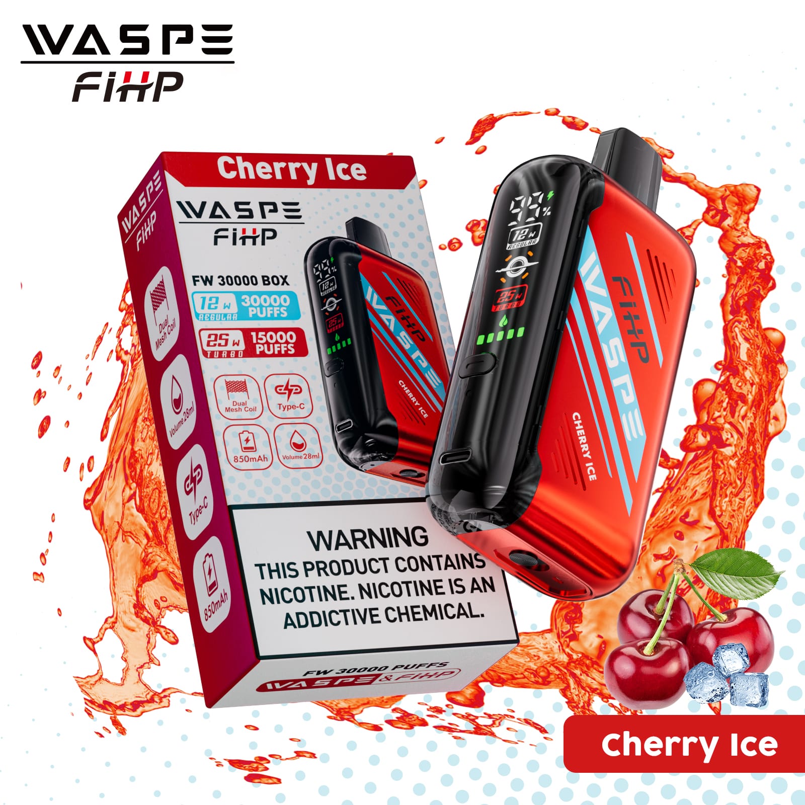 Waspe 30000 Puffs | 28mL, 850mAh, dual mesh, bulk disposable vape