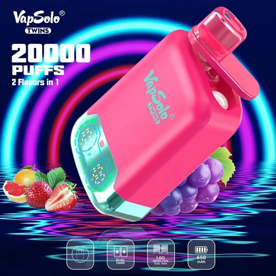 VapSolo Twins 20000 puffar: engångsvape med dubbla smaker med uppladdningsbart batteri för ultimat livslängd VapSolo Twins 20000 puffar: engångsvape med dubbla smaker med uppladdningsbart batteri för ultimat livslängd