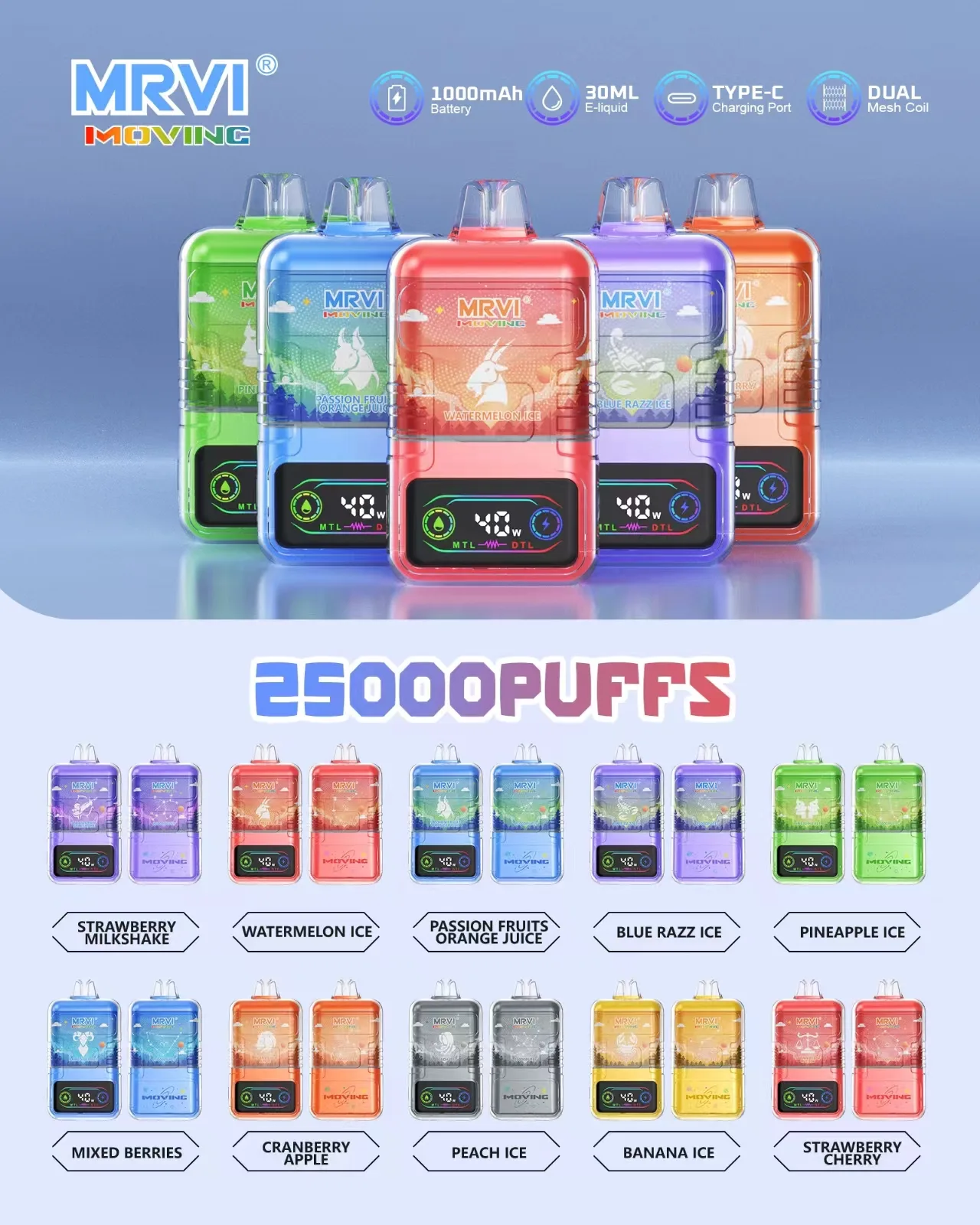 MRVI 25000 Puffs 2% 5% Nikotin Újratölthető Tömeges Vásárlás Eldobható Vape Nagyker