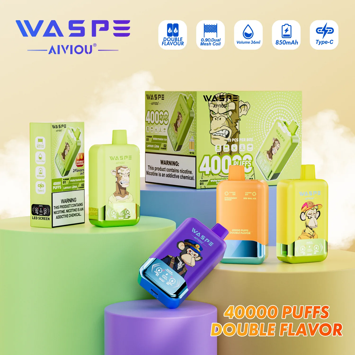 WASPE 40K Twins 40000 Puffs | 36mL, podwójna siatka, 0%-5% nikotyna, podwójny smak, jednorazowe vape luzem 34 WASPE 40K Twins 40000 Puffs | 36mL, podwójna siatka, 0%-5% nikotyna, podwójny smak, jednorazowe vape luzem,
