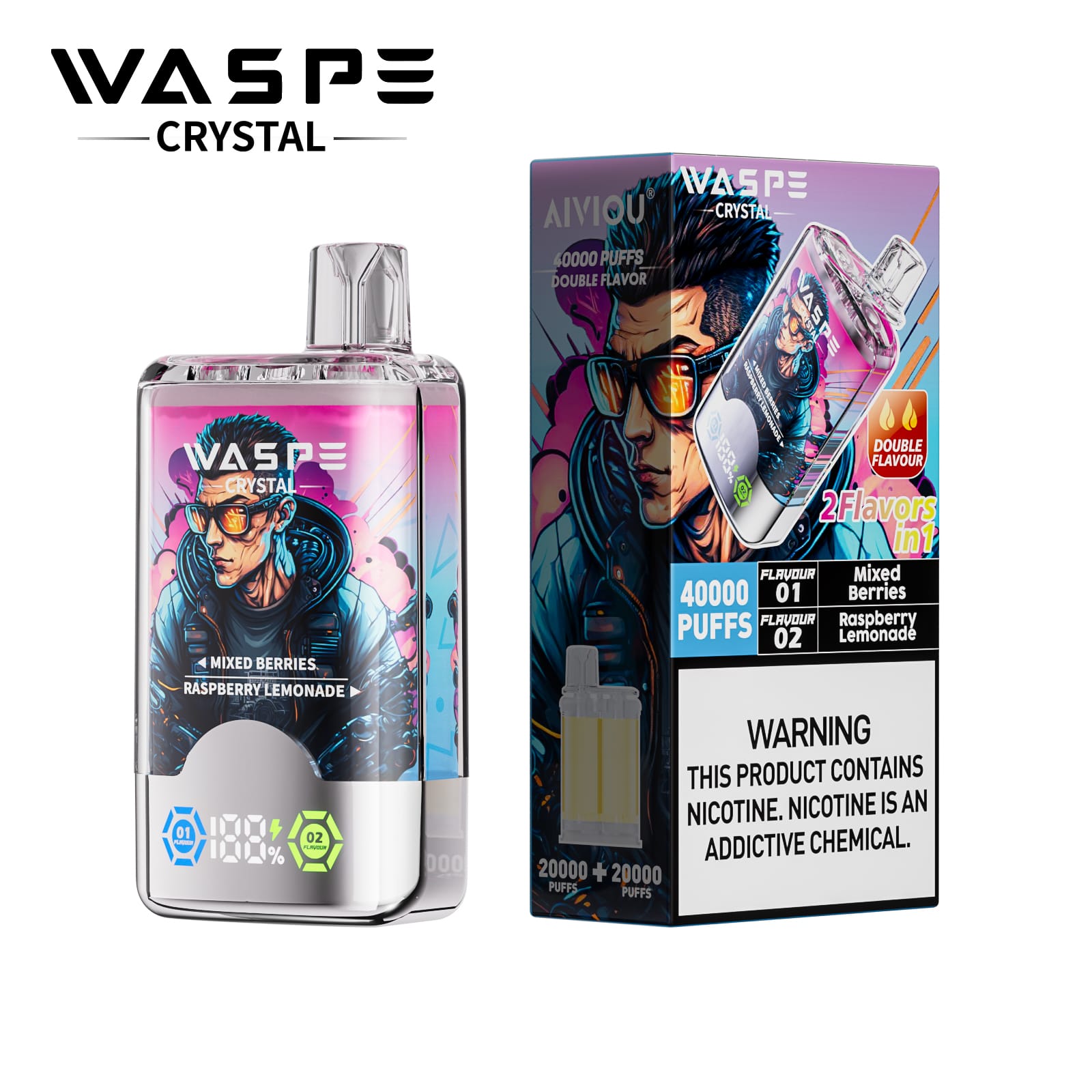 WASPE Crystal 40K 40000 Puffs | double taste rechargeable disposable vape  bulk buy wholesale