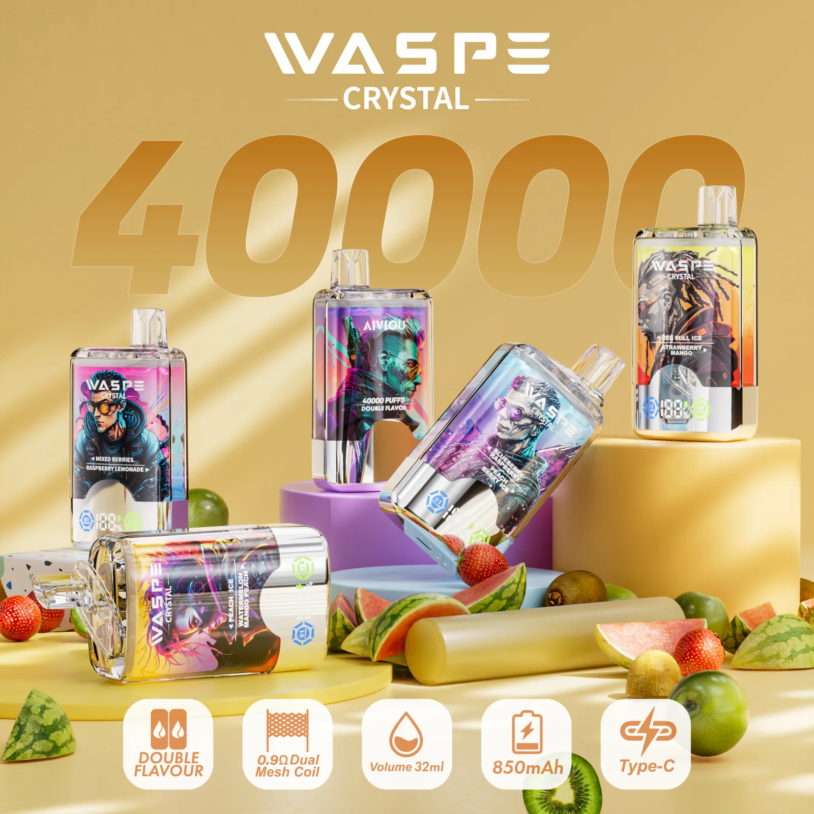 WASPE Crystal 40K 40000 Puffs | dobbelt smag genopladelig engangs vape bulk køb engros 26 WASPE Crystal 40K 40000 Puffs | dobbelt smag genopladelig engangs vape bulk køb engros,