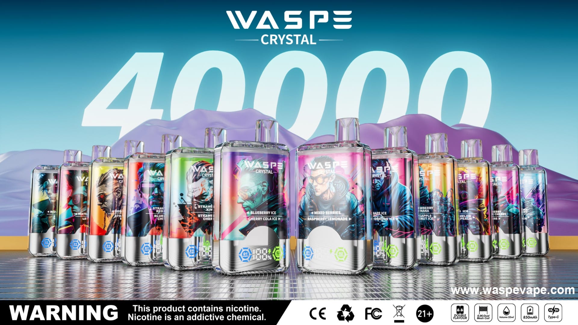 WASPE Crystal 40K 40000 Puffs | dvojni okus za enkratno polnjenje vape v razsutem stanju na debelo 27 WASPE Crystal 40K 40000 Puffs | dvojni okus za enkratno polnjenje vape v razsutem stanju na debelo,