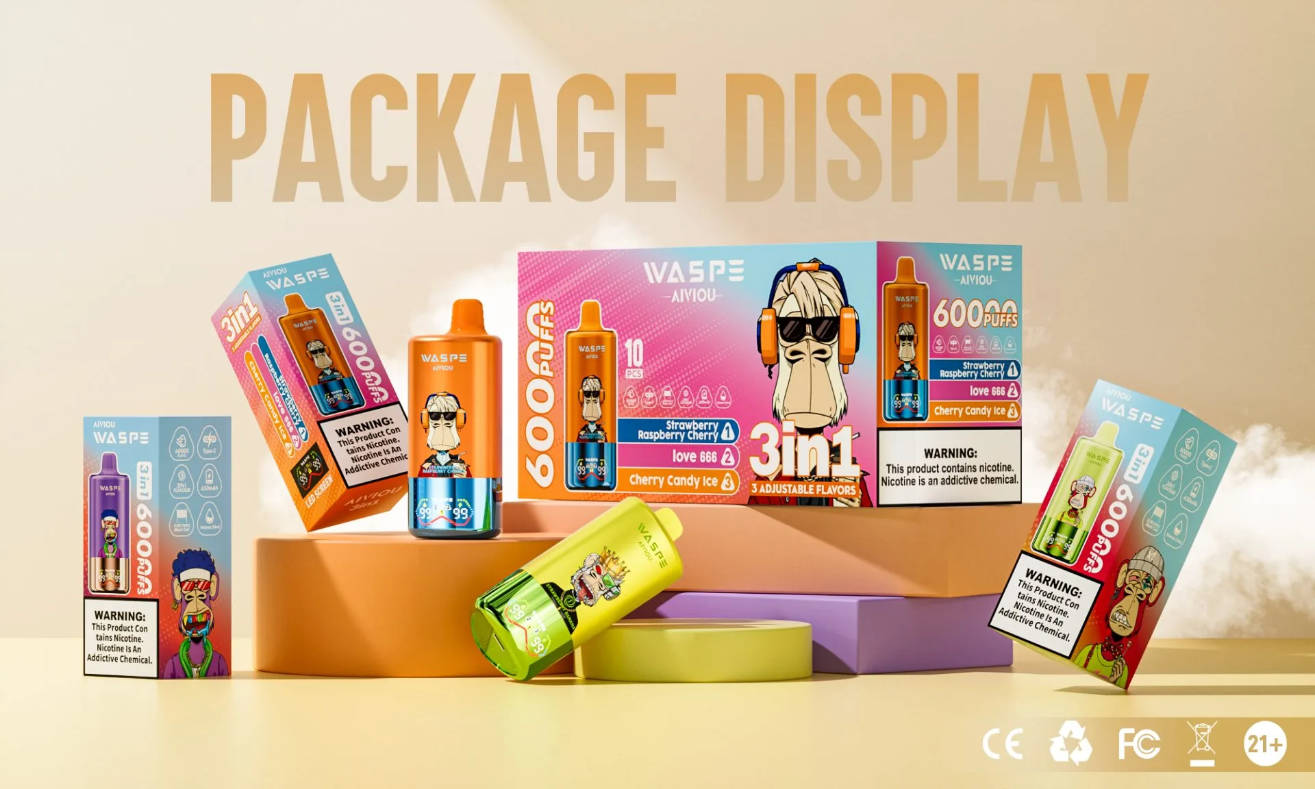 WASPE 60K 3 en 1 60000 Puffs | triple sabor a granel vape desechable 30 WASPE 60K 3 en 1 60000 Puffs | Vapeador desechable triple sabor a granel,