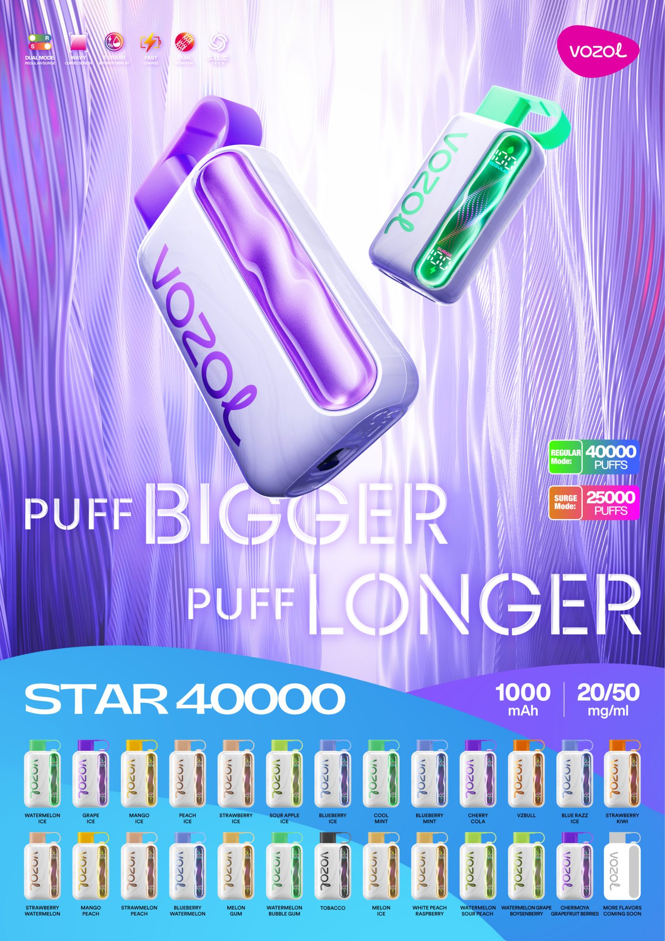 Vozol Star 40000 Puffs | dual mode 40000 puffs χύμα αναλώσιμος ατμός με κυματιστή οθόνη,