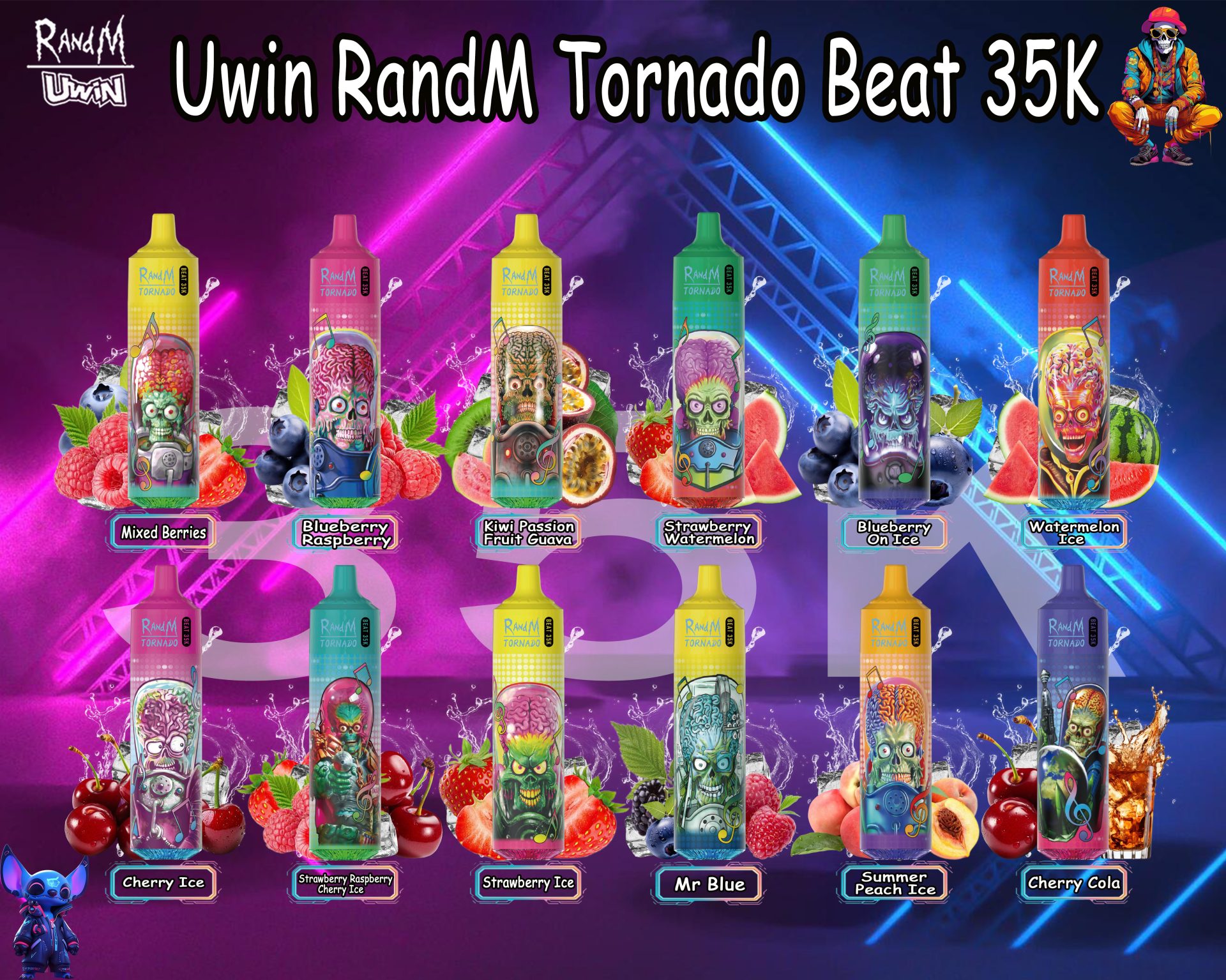 Uwin Randm Tornado Beat 35K | muzikinė lemputė, 35000 puffų, vienkartinis vienkartinis vape,