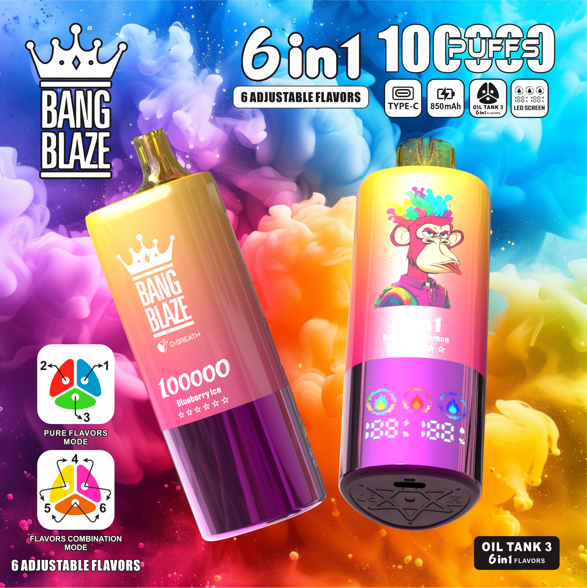 Bang Blaze 100K 6-in-1 100000 Puffs｜トリプルタンク使い捨てVAPE 