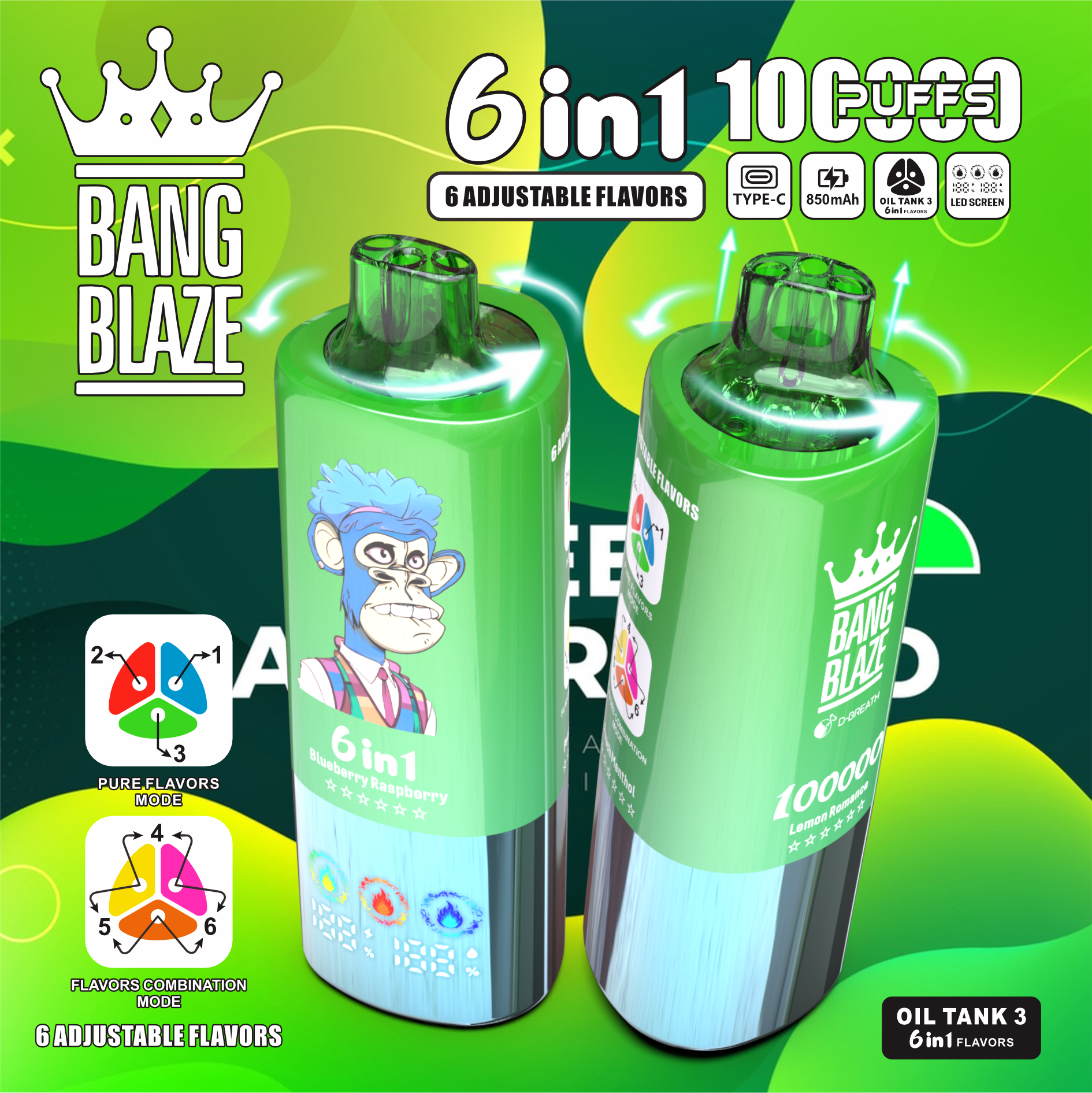 Bang Blaze 100K 6-in-1 100000 Puffs｜トリプルタンク使い捨てVAPE 