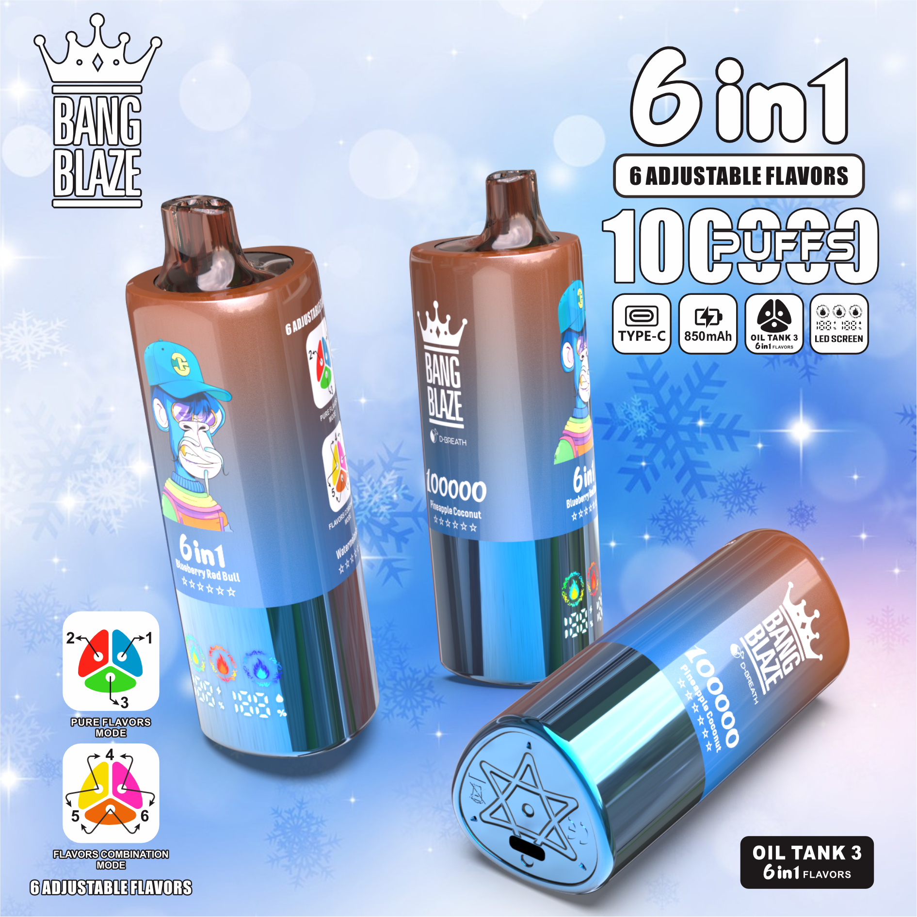 Bang Blaze 100K 6-in-1 100000 Puffs｜トリプルタンク使い捨てVAPE 
