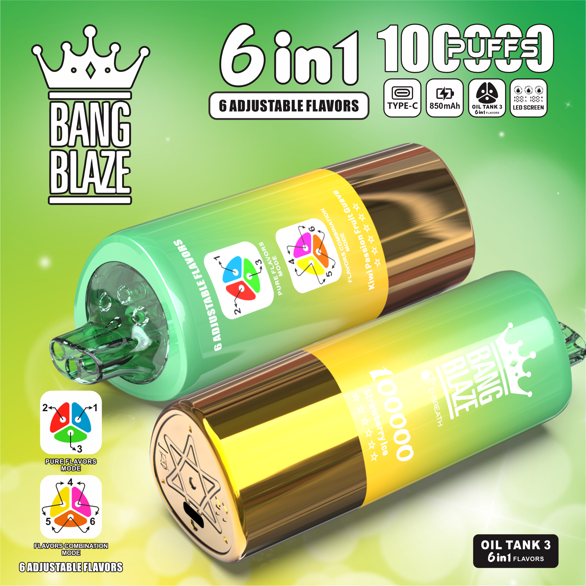 Bang Blaze 100K 6-in-1 100000 Puffs｜トリプルタンク使い捨てVAPE 