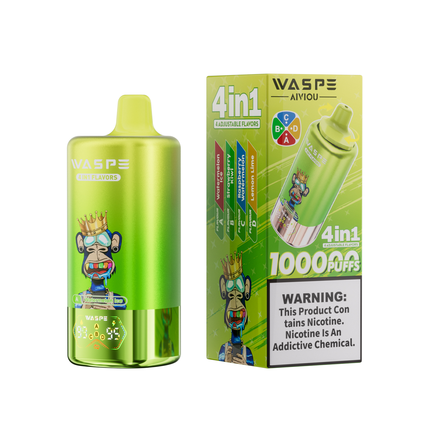 WASPE 4-in-1 100000 Puffs | Vape jetable multi-saveurs avec affichage LED   (1 pice d'essai disponible) | Aiviou Vapes