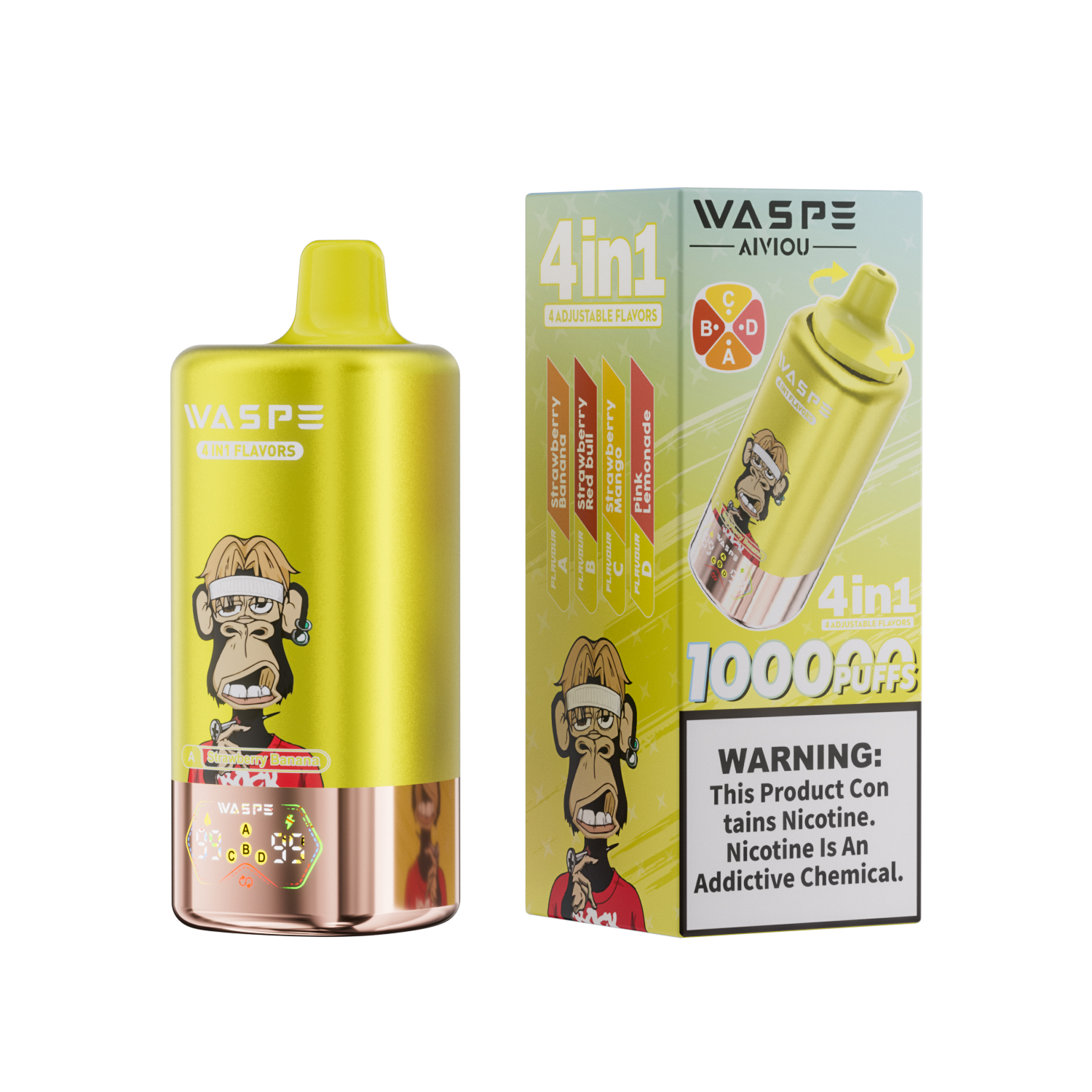 WASPE 4-in-1 100000 Puffs | Vape jetable multi-saveurs avec affichage LED  💨 (1 pièce d'essai disponible)