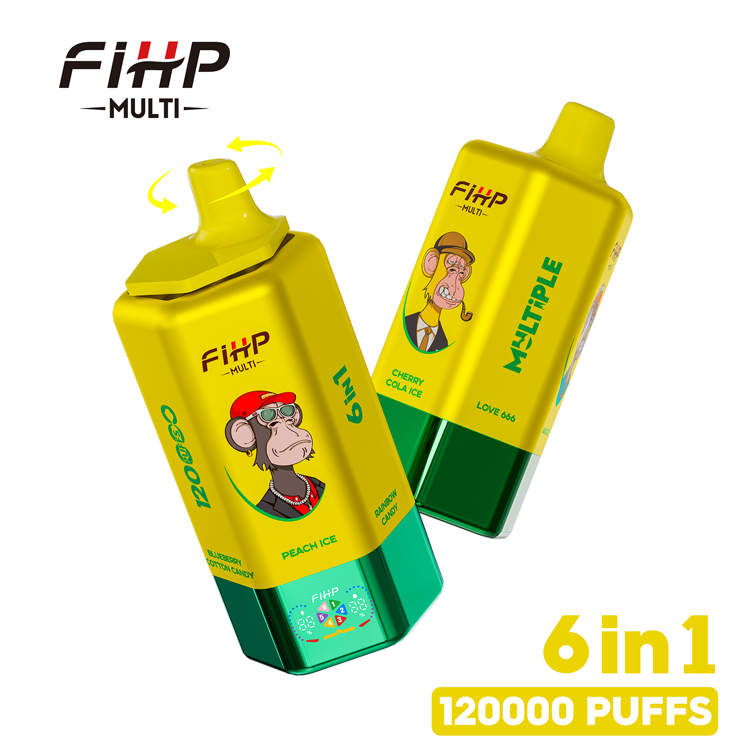 FIHP 120K | 120000 puffs, 64mL, 6-in-1, multi-taste, LED screen, high puff  count, bulk disposable vape