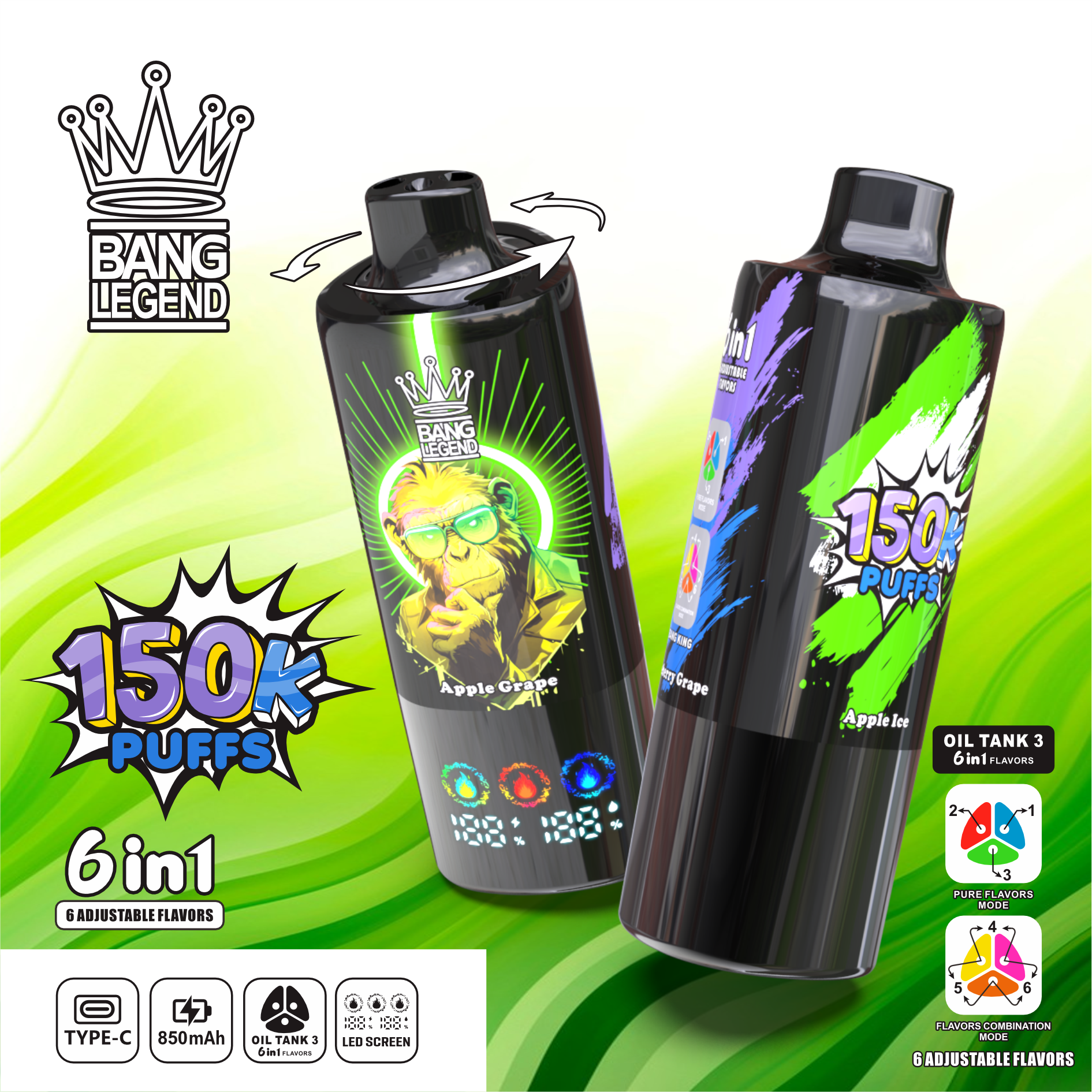 Bang Legend 150K | 150000 puffs, 6 tastes in one, long-lasting