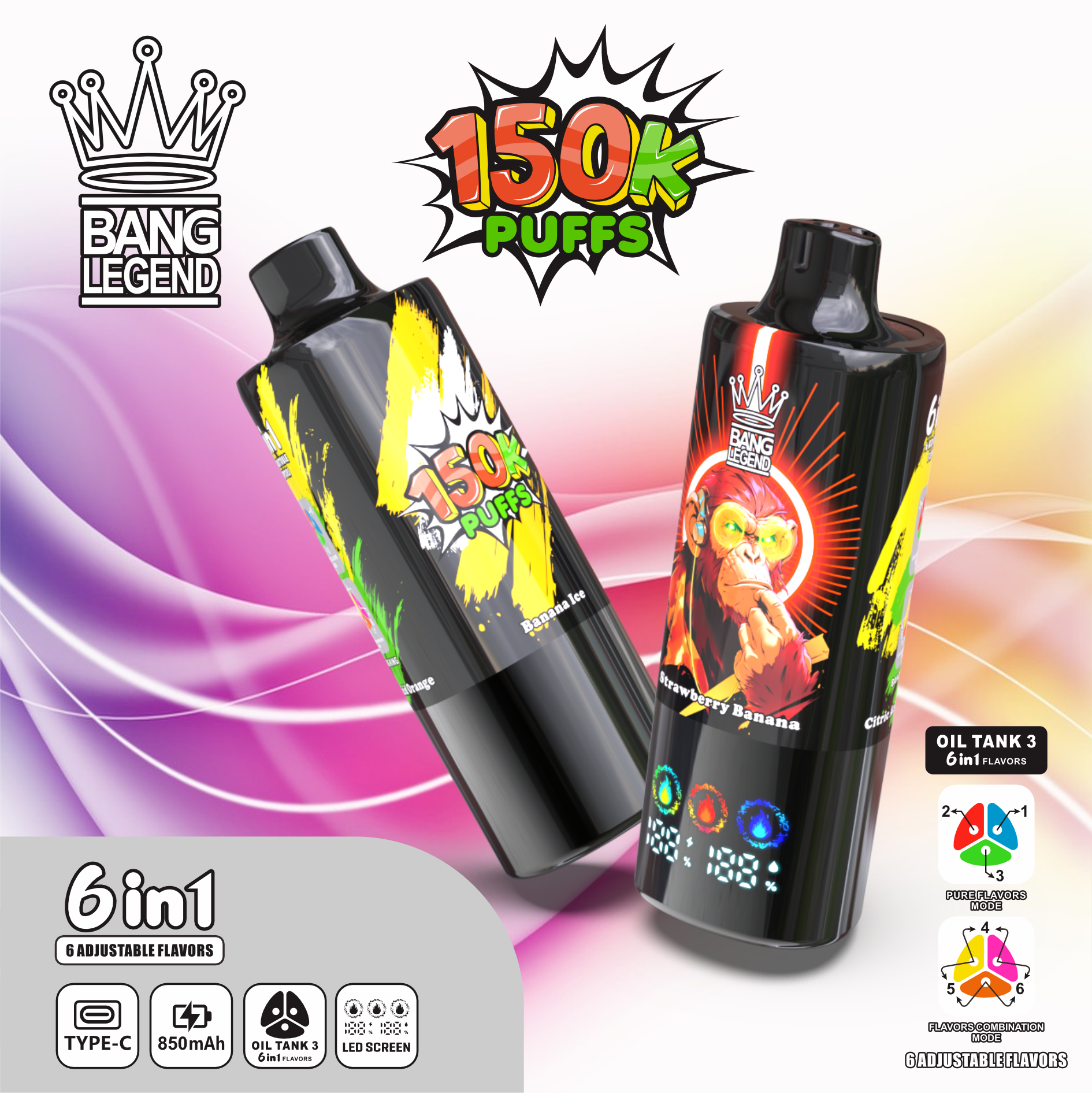 Bang Legend 150K | 150000 puffs, 6 tastes in one, long-lasting