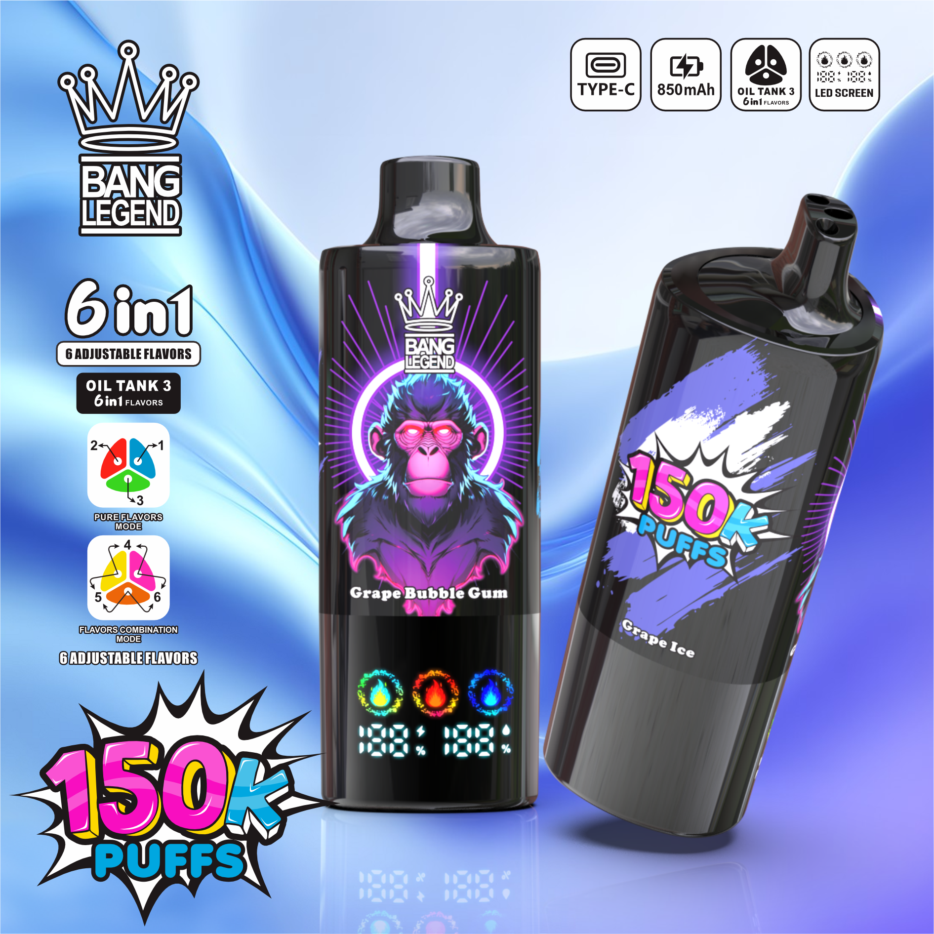 Bang Legend 150K | 150000 puffs, 6 tastes in one, long-lasting