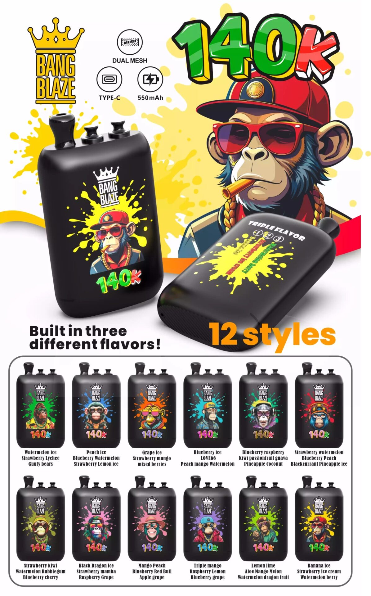 BANG LEGEND 140K | triple options 140000 puffs dual mesh rechargeable bulk disposable vape